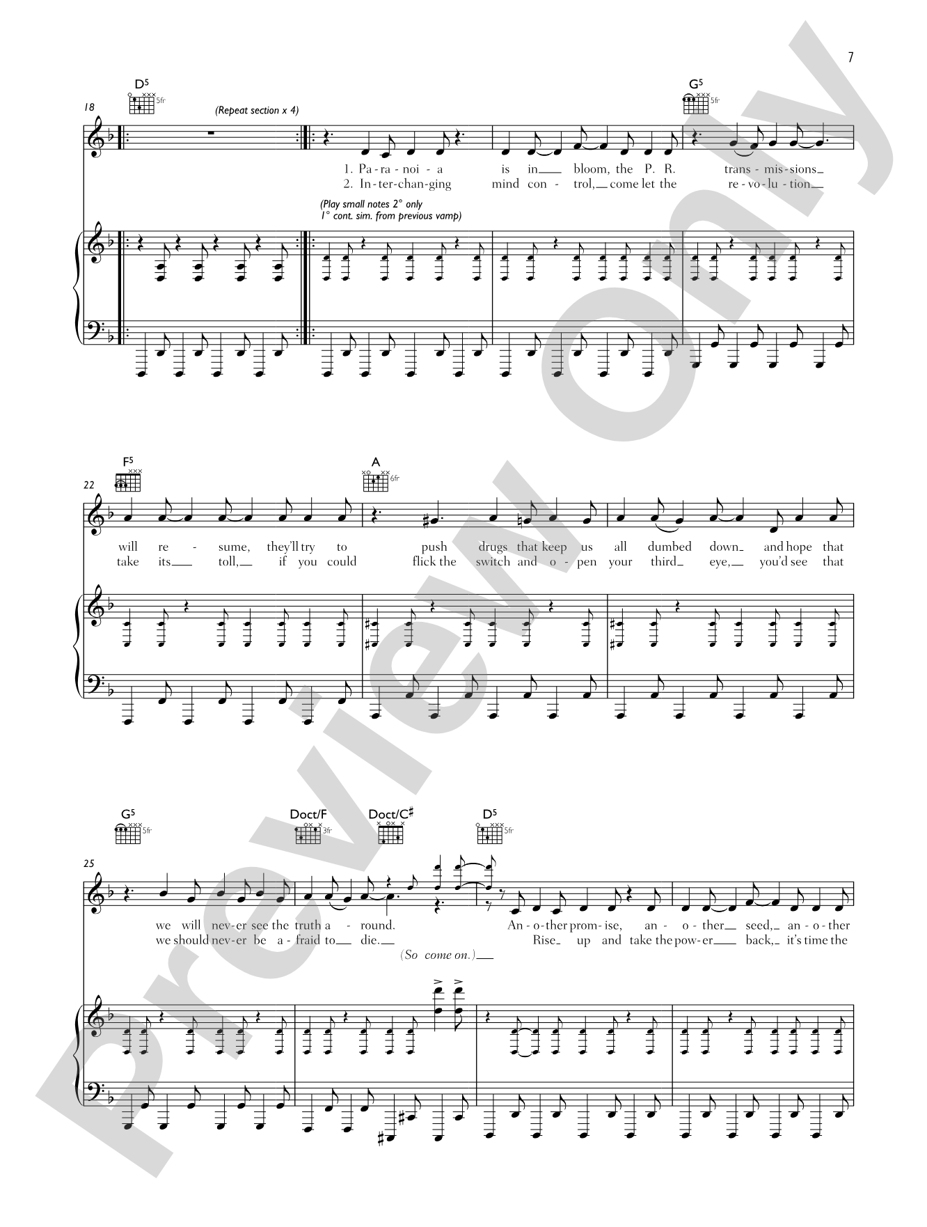 Uprising: Piano/Vocal/Chords