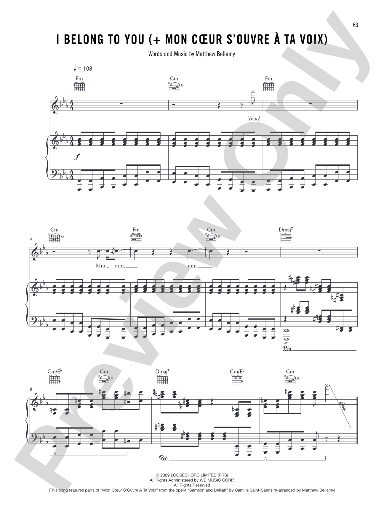 I Belong to You (from "Twilight: New Moon"): Piano/Vocal/Chords