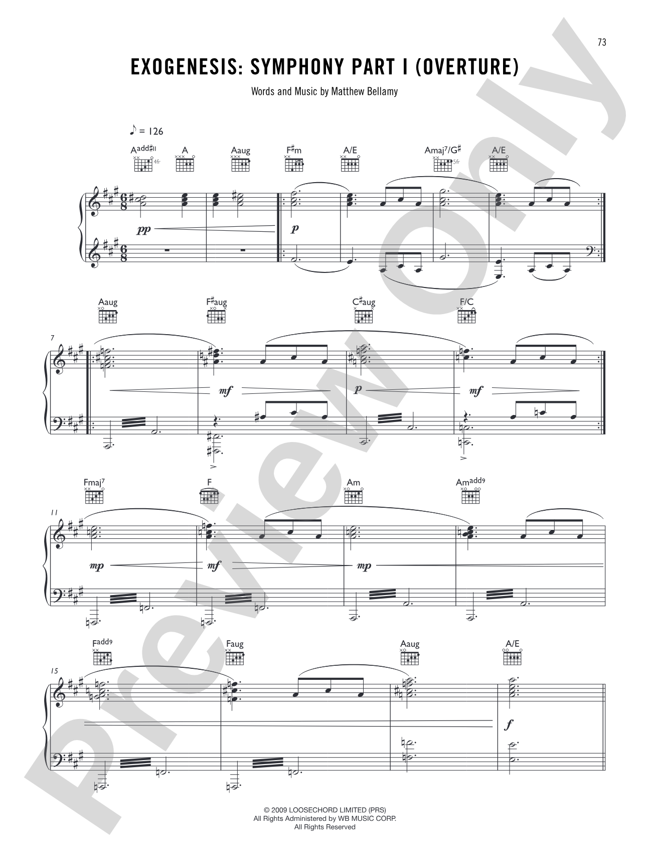 Exogenesis: Symphony Part I (Overture): Piano/Vocal/Chords
