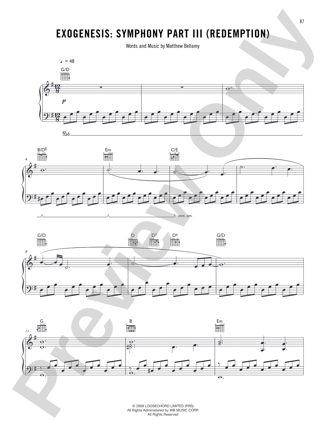 Exogenesis: Symphony Part III (Redemption): Piano/Vocal/Chords