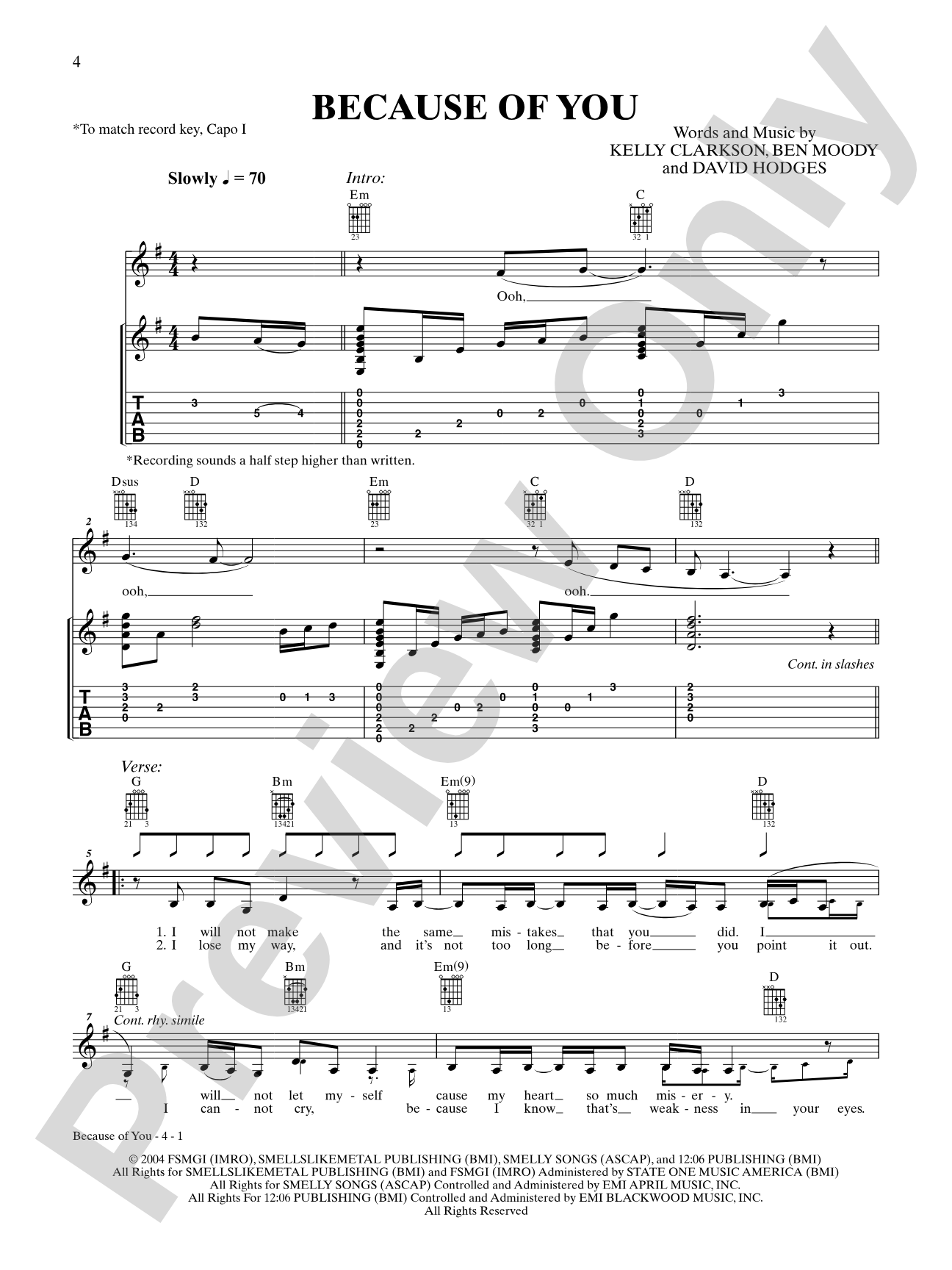 Because of You: Authentic Guitar TAB