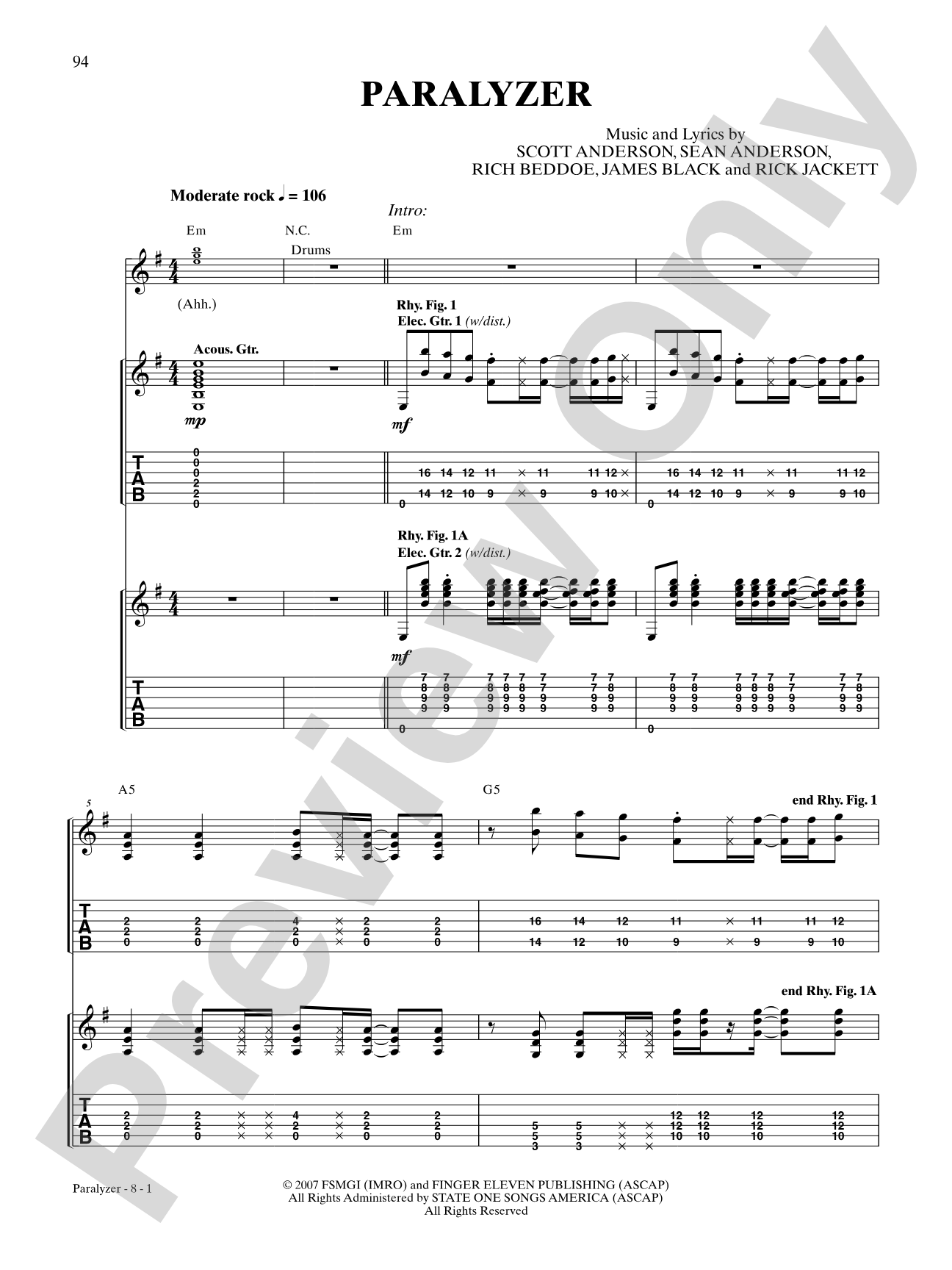 Paralyzer: Authentic Guitar TAB