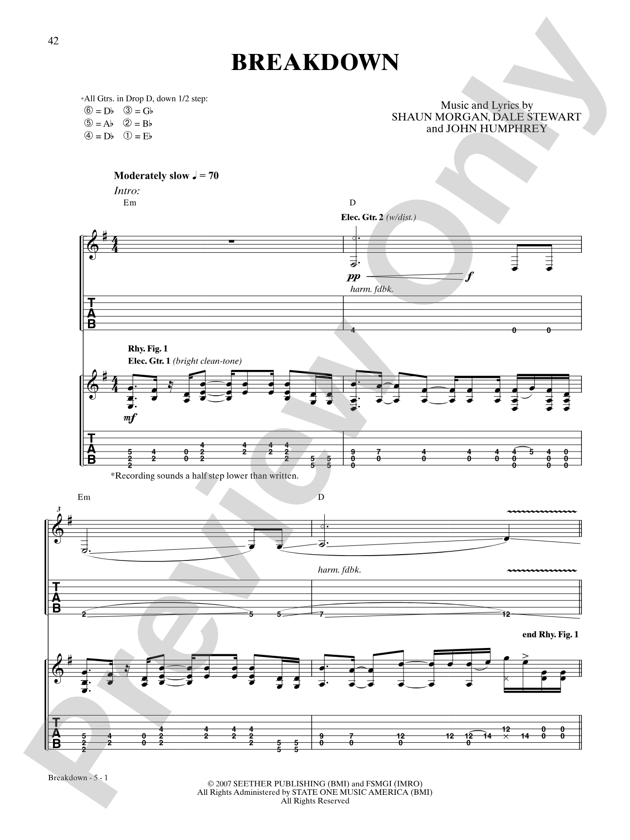 Breakdown: Authentic Guitar TAB | Seether | Digital Sheet Music