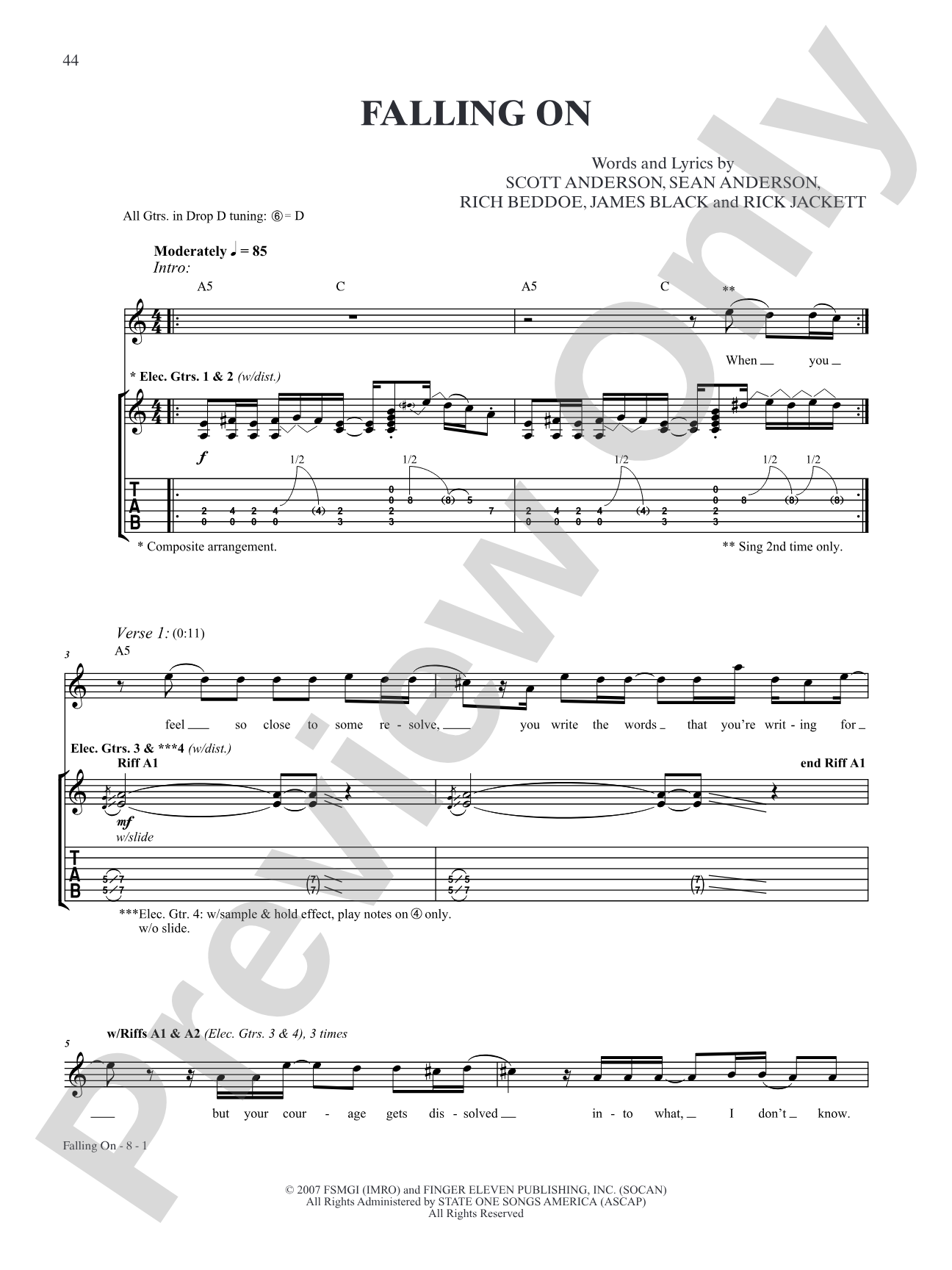 Falling On: Authentic Guitar TAB