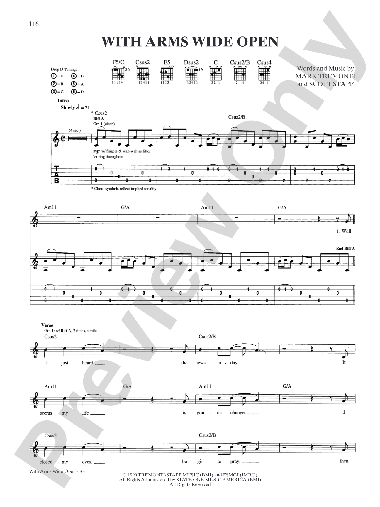 With Arms Wide Open: Authentic Guitar TAB
