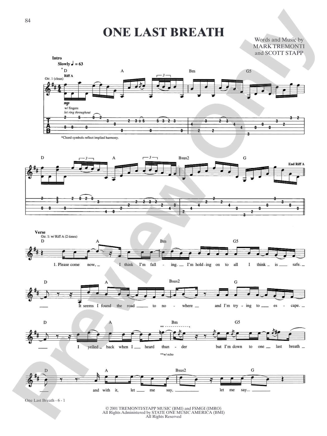 One Last Breath: Authentic Guitar TAB