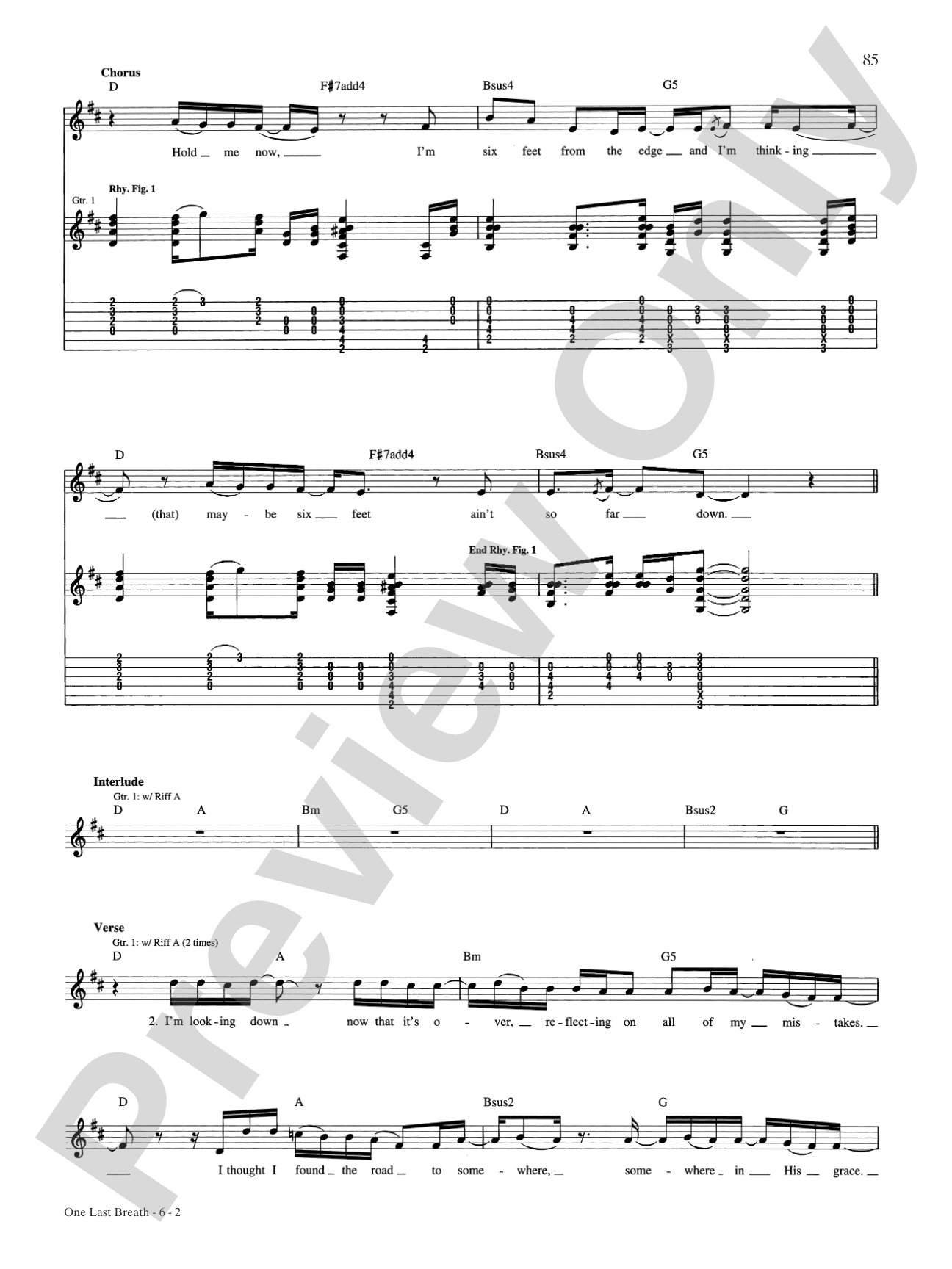 One Last Breath: Authentic Guitar TAB