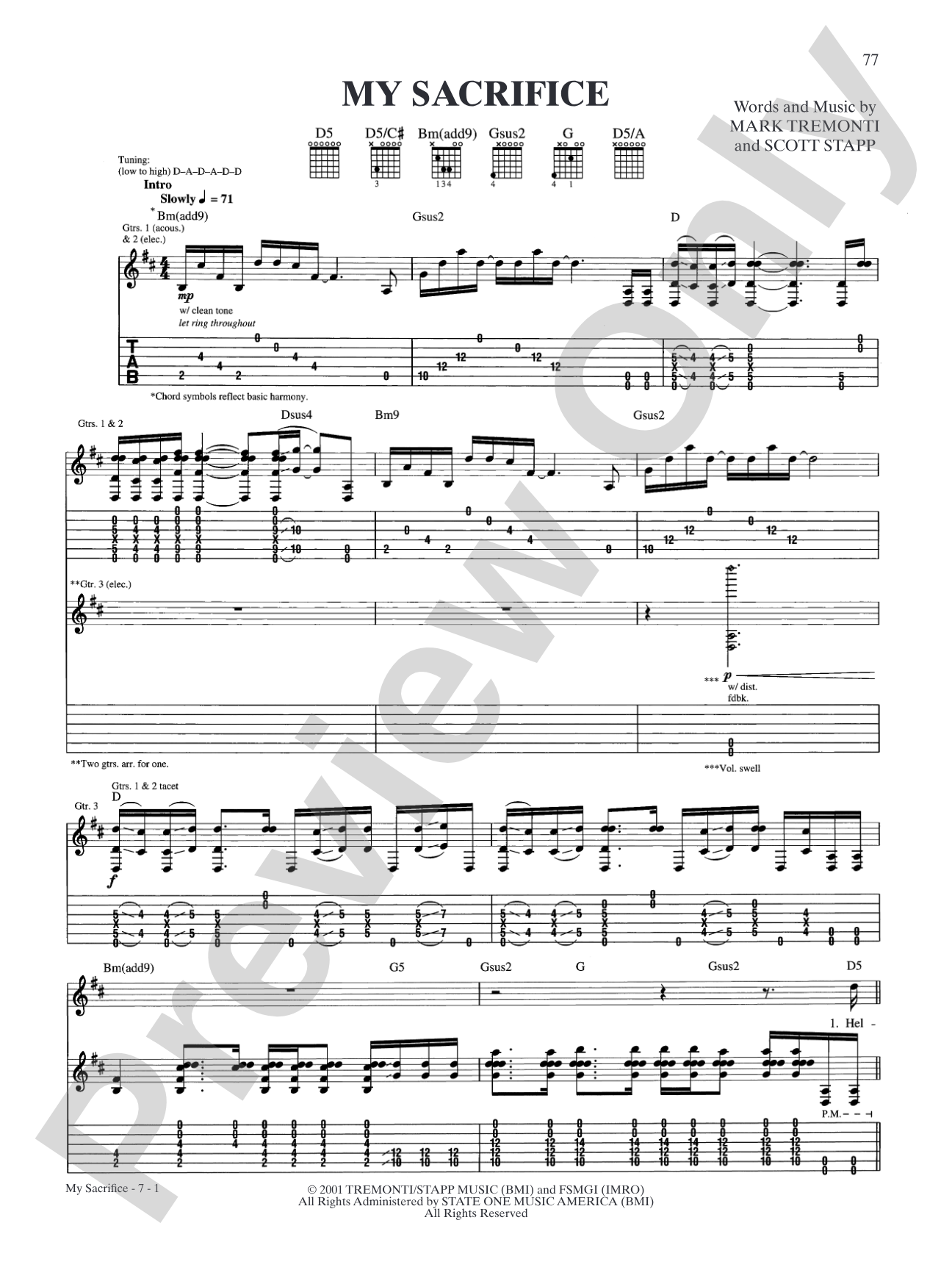My Sacrifice: Authentic Guitar TAB