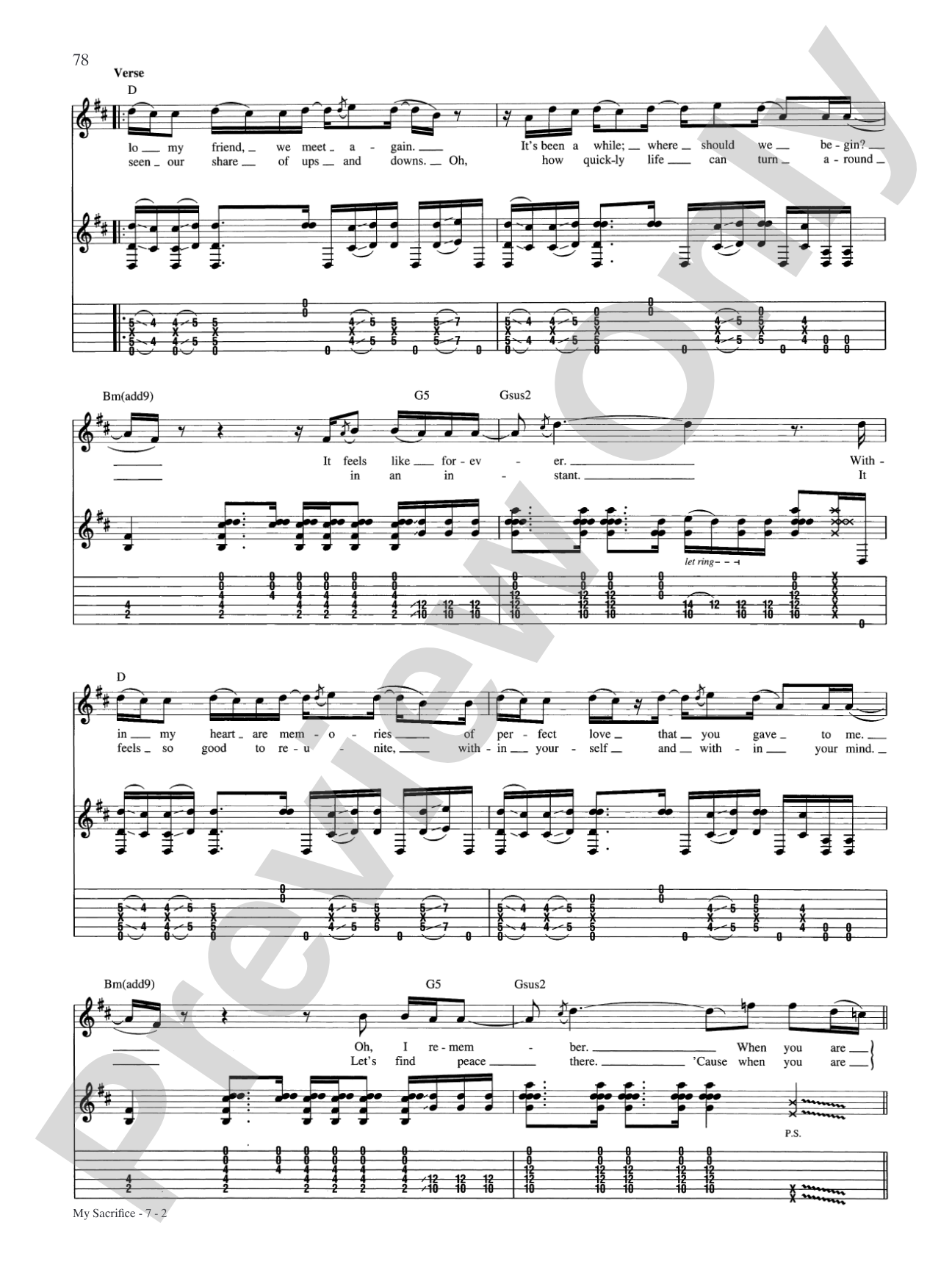 My Sacrifice: Authentic Guitar TAB