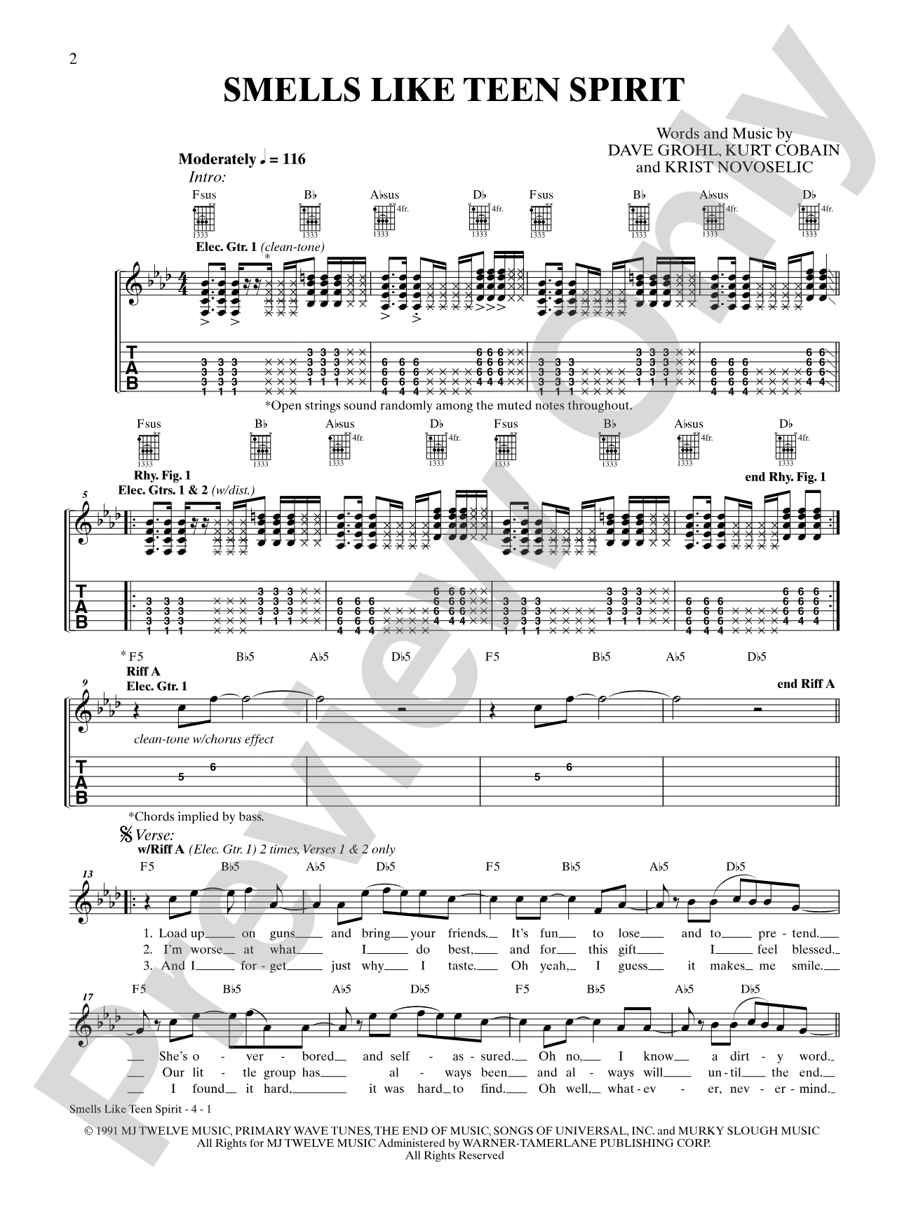 Smells Like Teen Spirit: Authentic Guitar TAB Digital Sheet Music