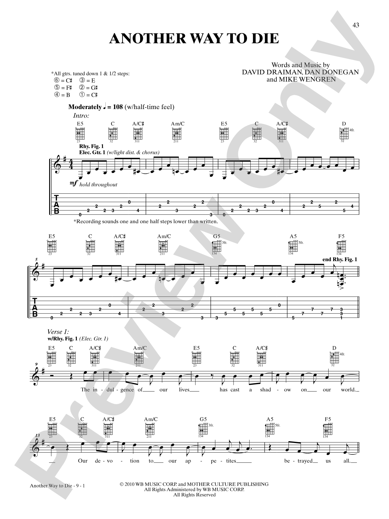 Another Way to Die: Authentic Guitar TAB