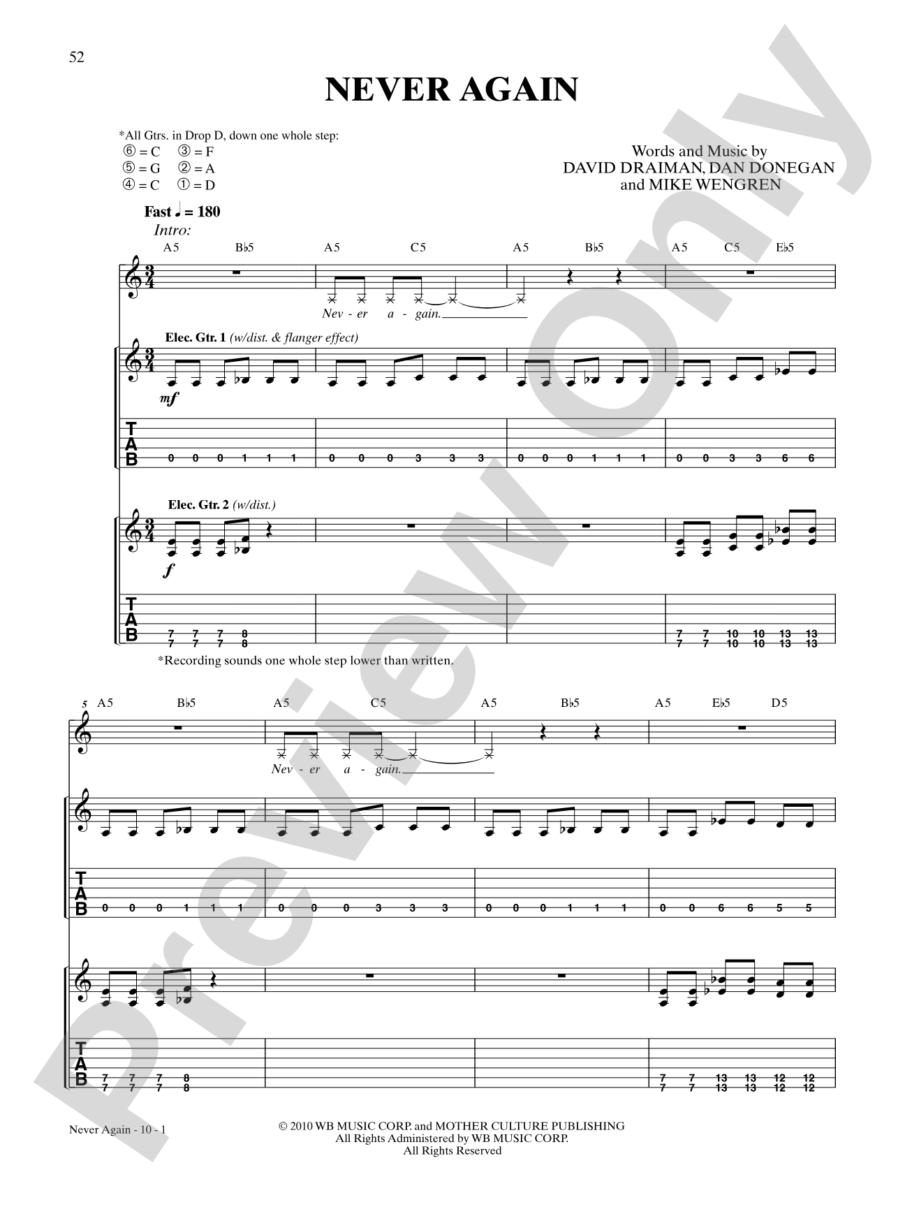 Never Again: Authentic Guitar TAB