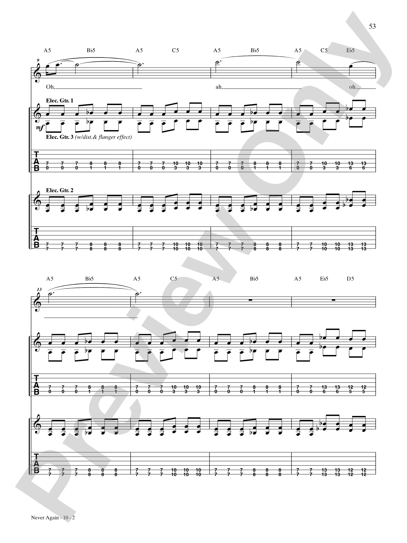 Never Again: Authentic Guitar TAB