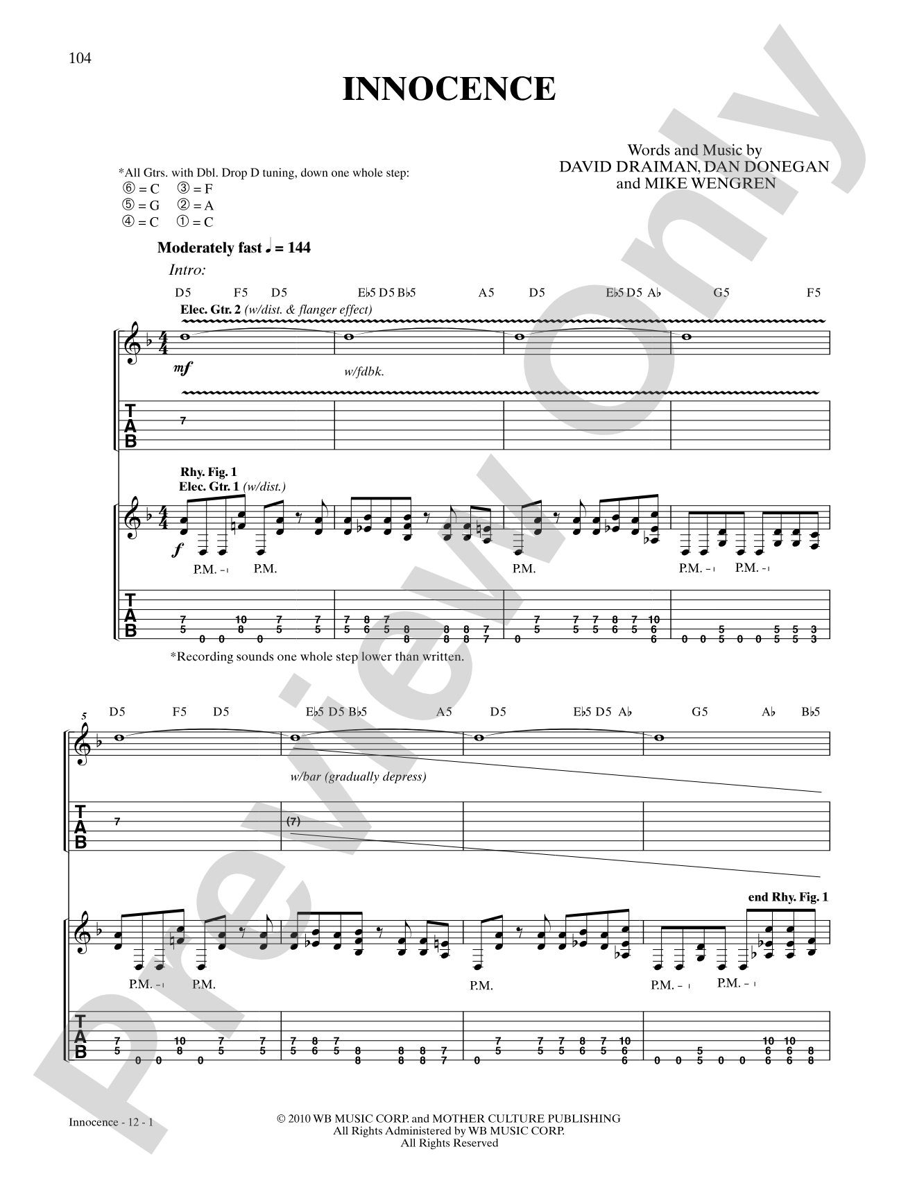 Innocence: Authentic Guitar TAB