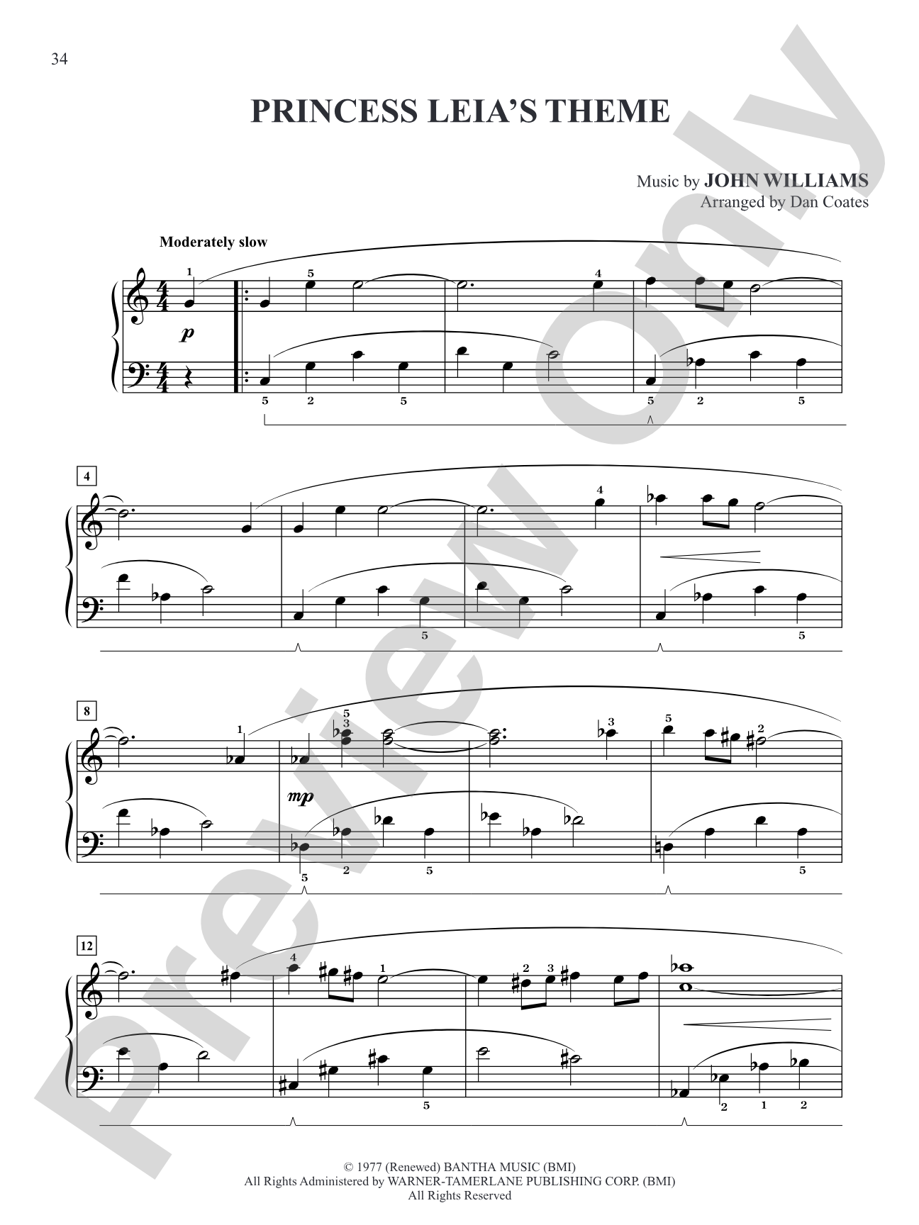 Princess Leia's Theme (from "Star Wars"): Easy Piano