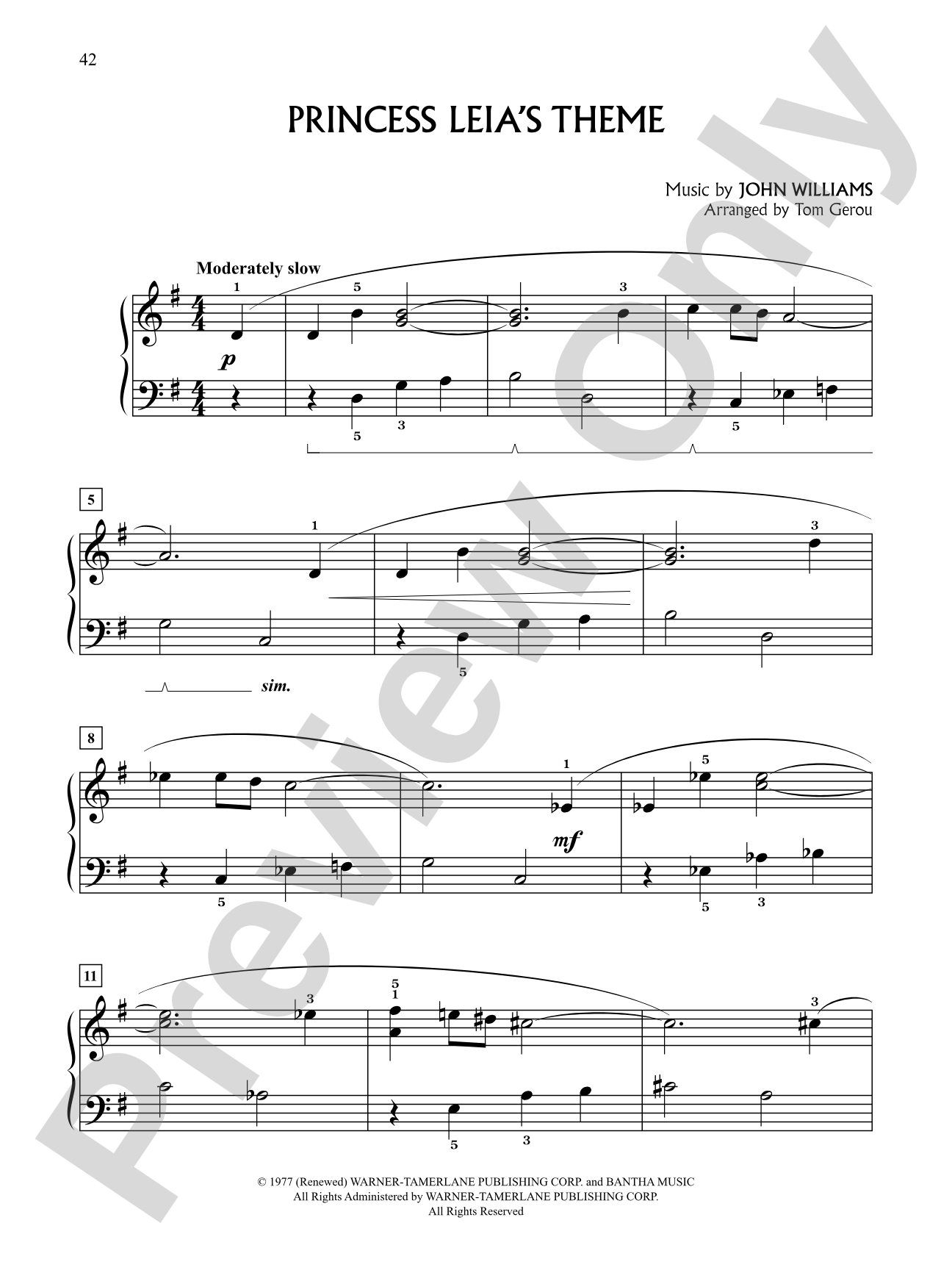 Princess Leia's Theme (from "Star Wars"): Big Note Piano