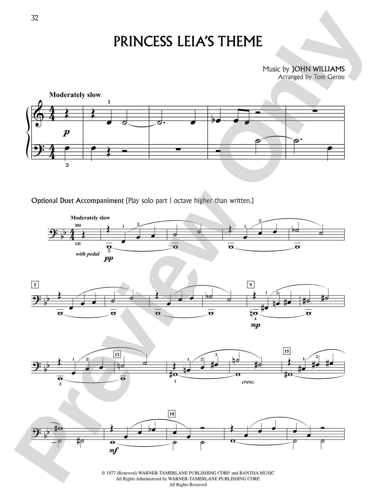 Princess Leia's Theme (from "Star Wars"): Five Finger Piano