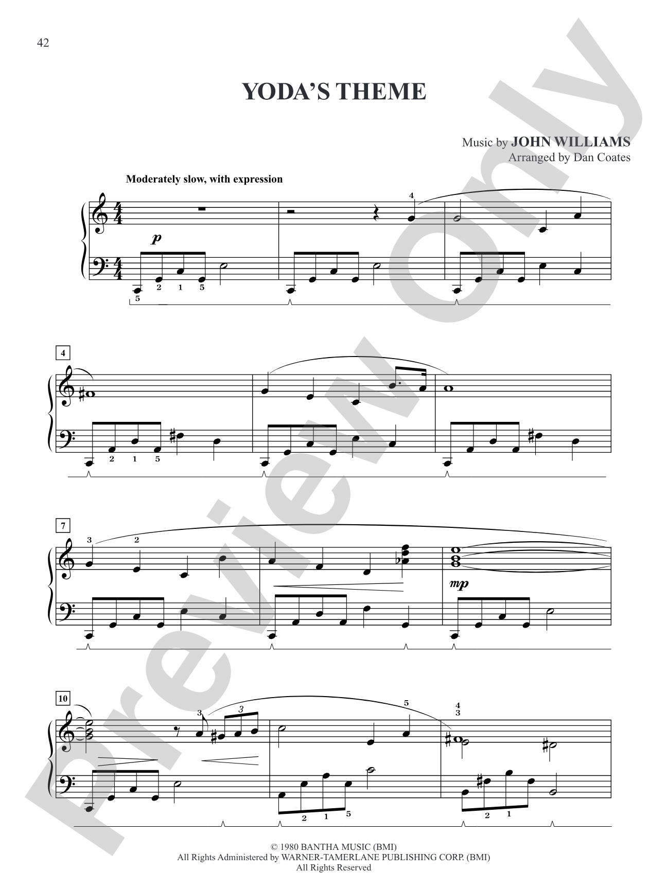 Yoda's Theme (from "Star Wars Episode V: The Empire Strikes Back"): Easy Piano