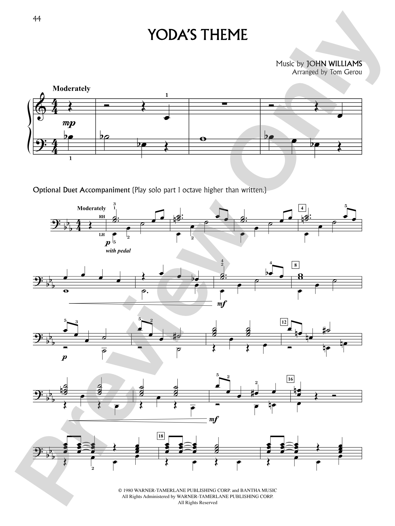 Yoda's Theme (from "Star Wars Episode V: The Empire Strikes Back"): Five Finger Piano
