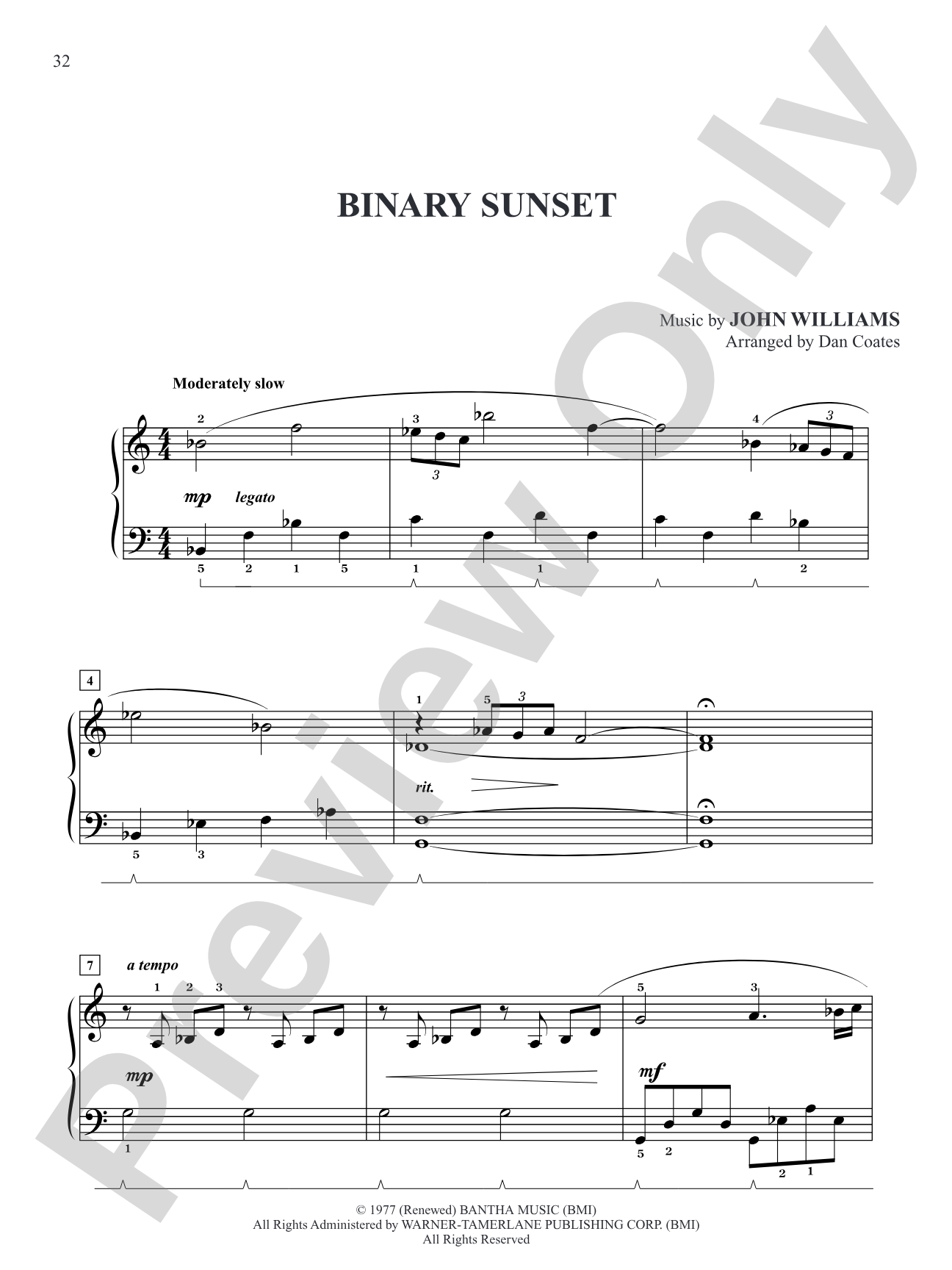 Binary Sunset (from "Star Wars Episode IV: A New Hope"): Easy Piano