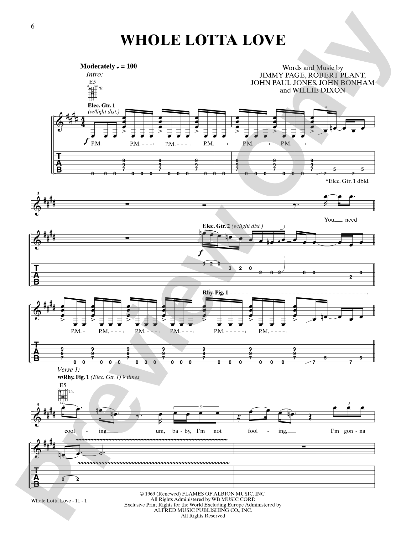 Whole Lotta love: Authentic Guitar TAB