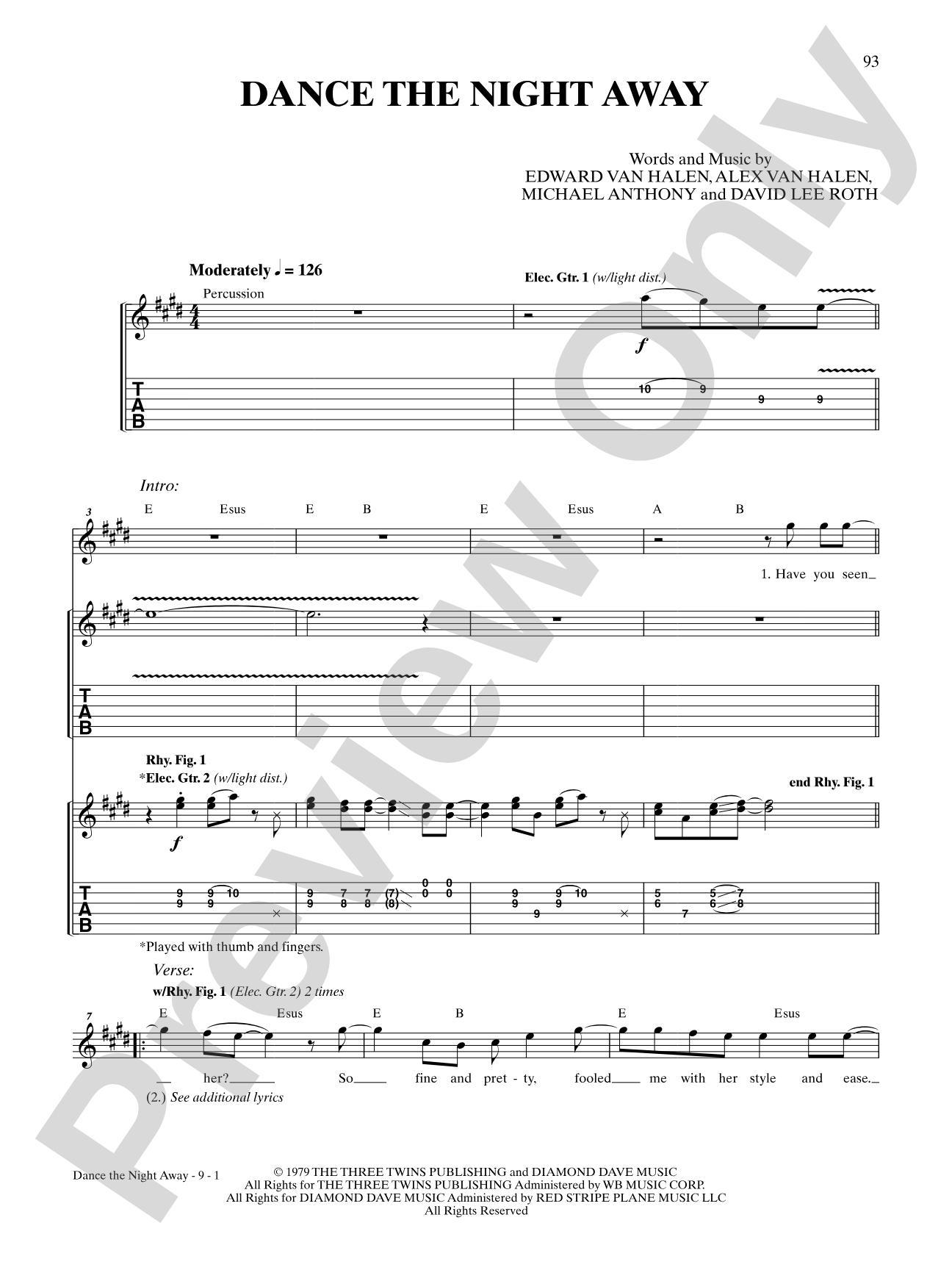 Dance the Night Away: Authentic Guitar TAB