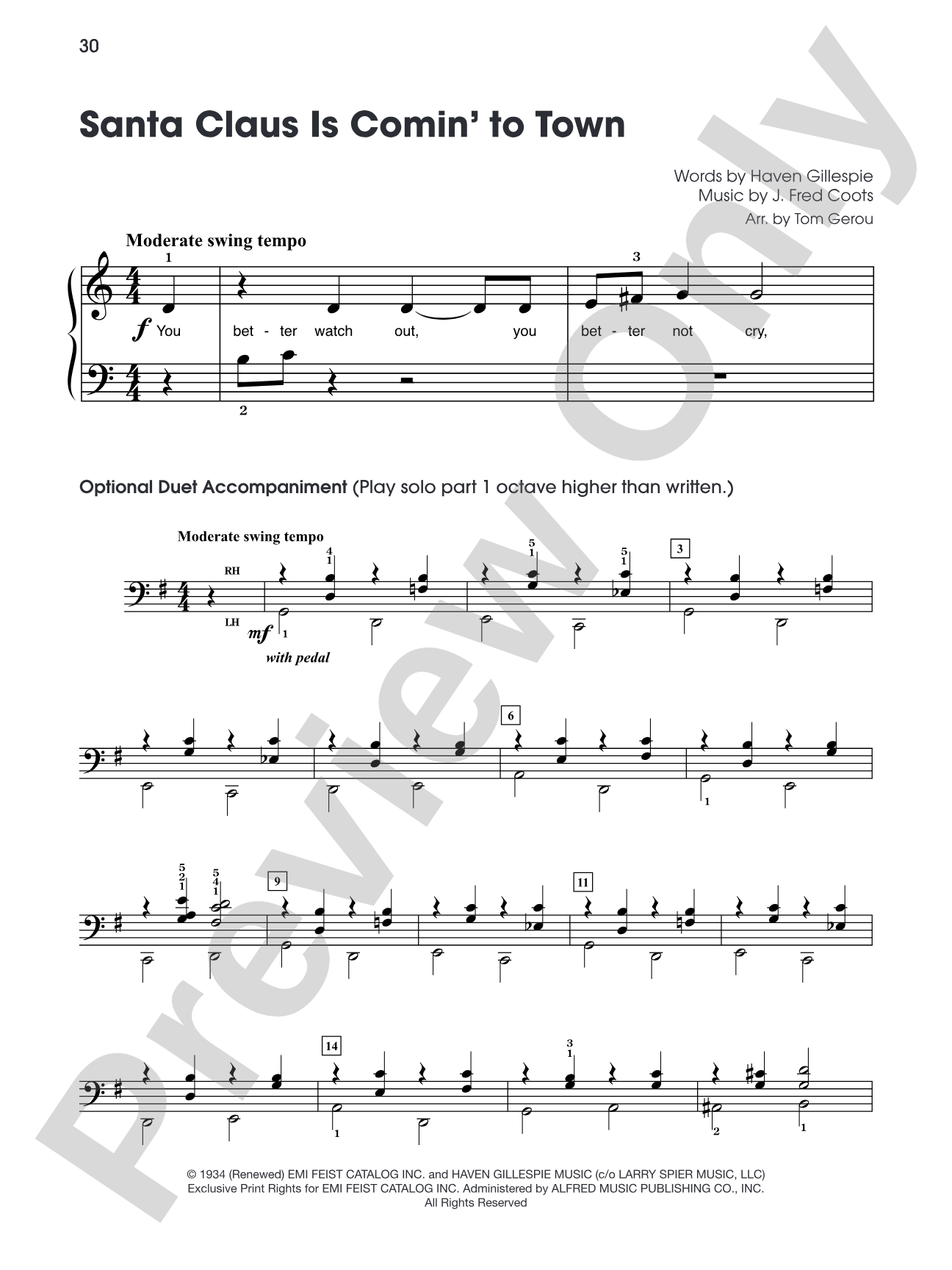 Santa Claus is Comin' to Town (from "The Polar Express"): Five Finger Piano