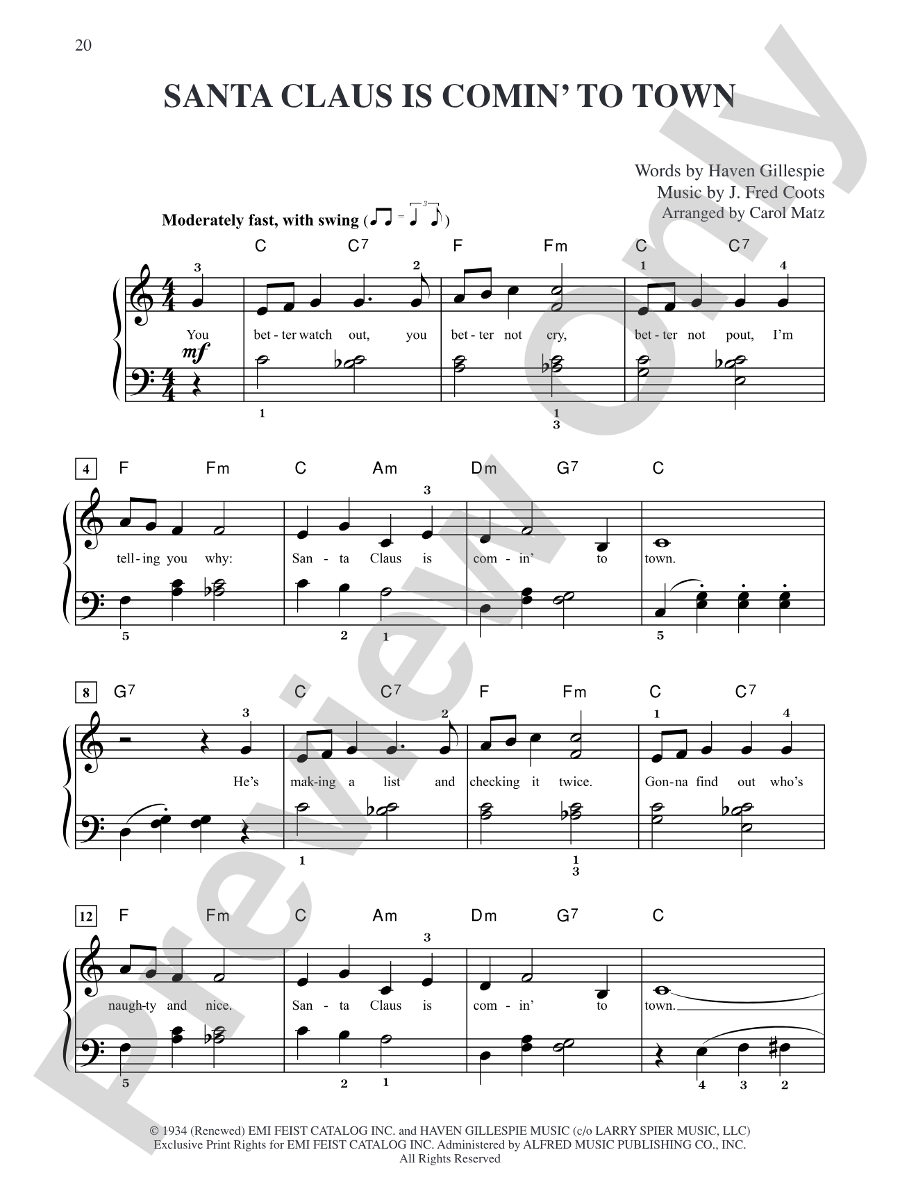 Santa Claus is Comin' to Town (from "The Polar Express"): Big Note Piano