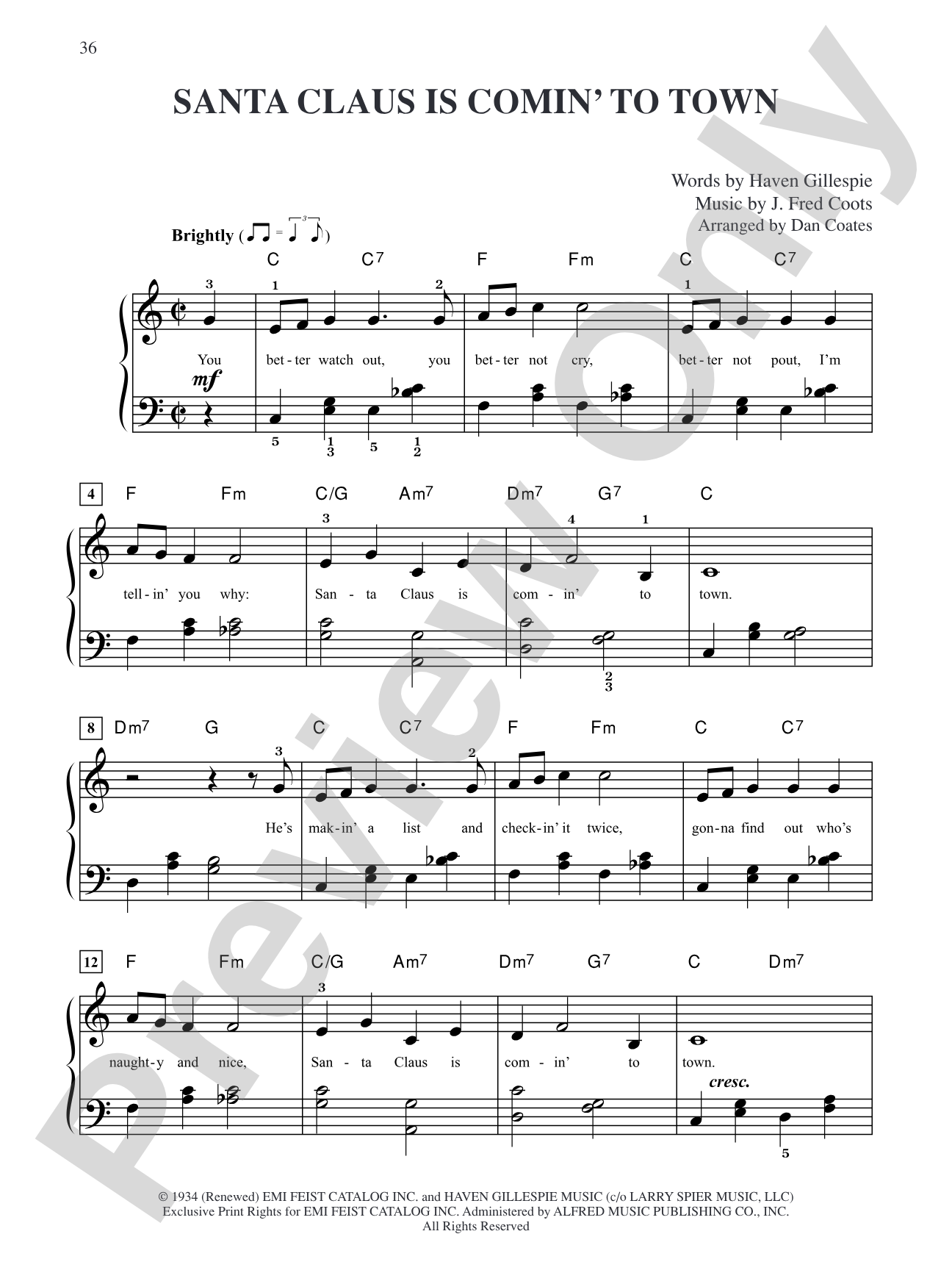 Santa Claus is Comin' to Town (from "The Polar Express"): Easy Piano