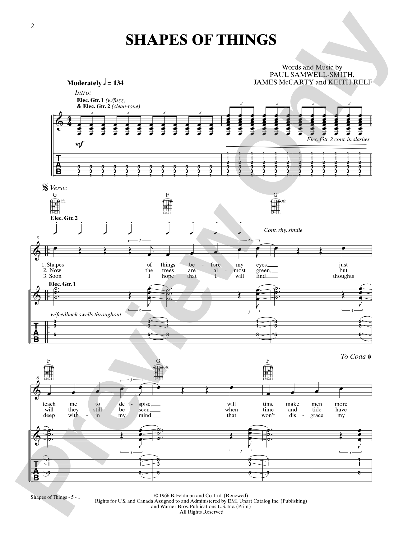 Shapes of Things: Authentic Guitar TAB Digital Sheet Music