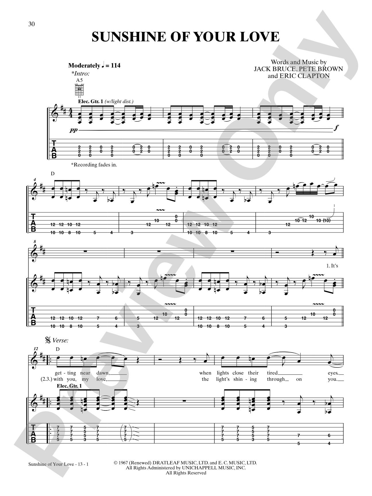 Sunshine of Your Love: Authentic Guitar TAB