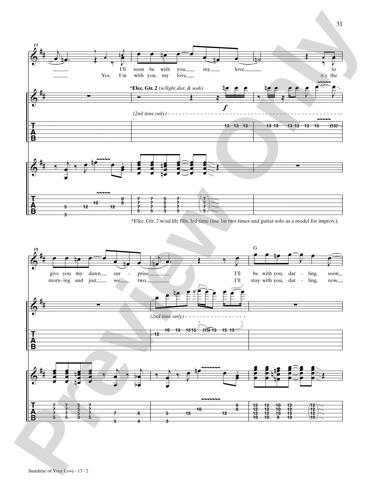 Sunshine of Your Love: Authentic Guitar TAB