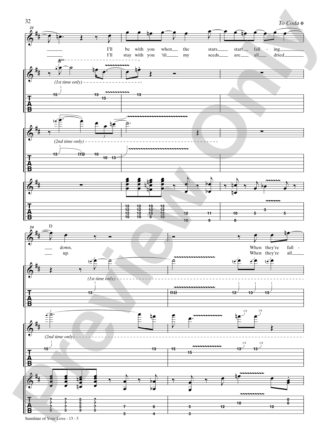 Sunshine of Your Love: Authentic Guitar TAB