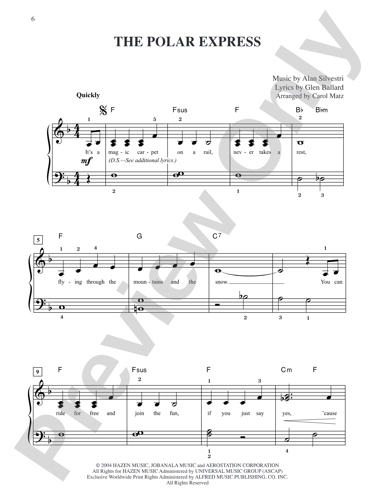 The Polar Express (from "The Polar Express"): Big Note Piano