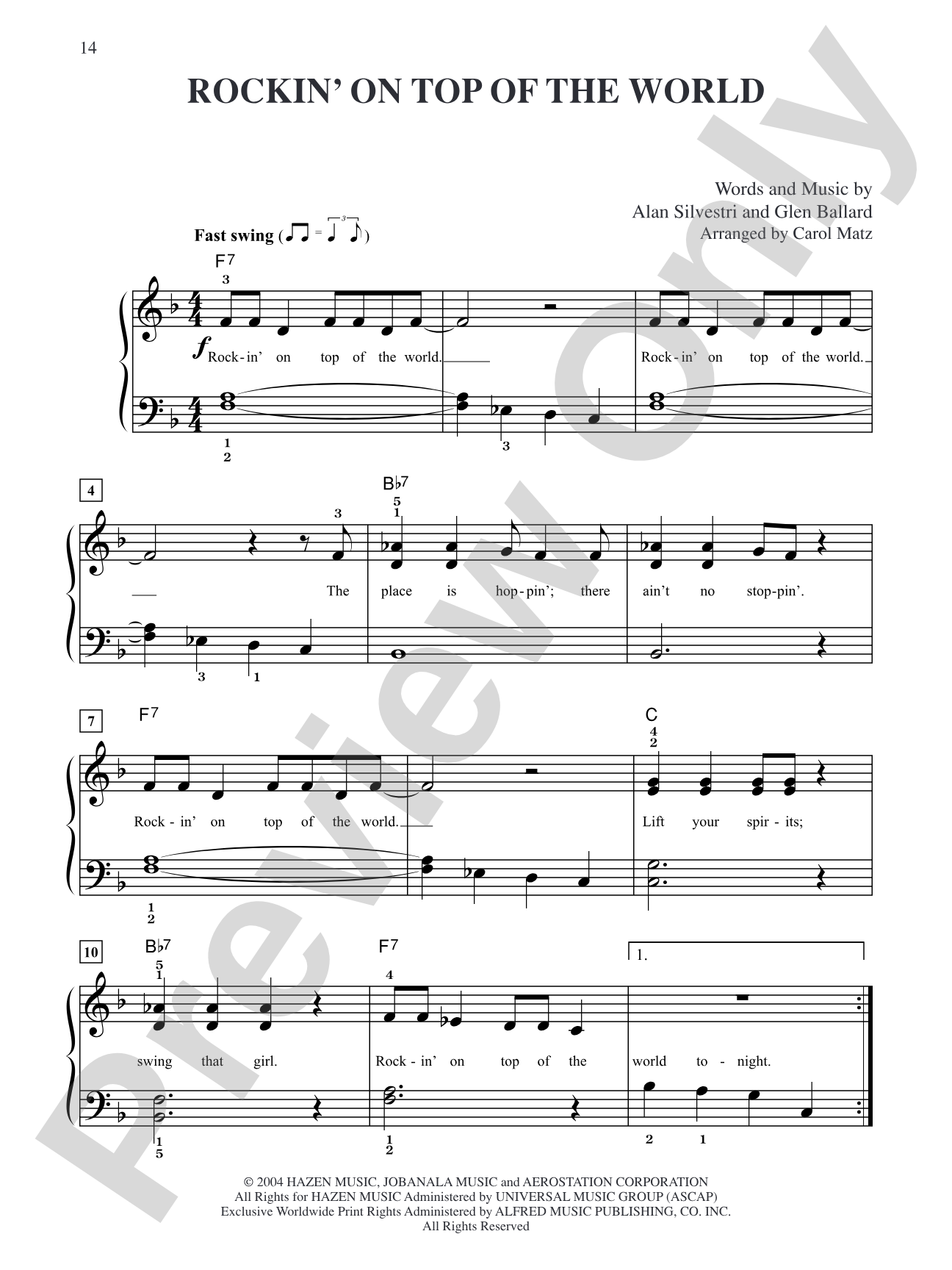Rockin' On Top of the World (from "The Polar Express"): Big Note Piano