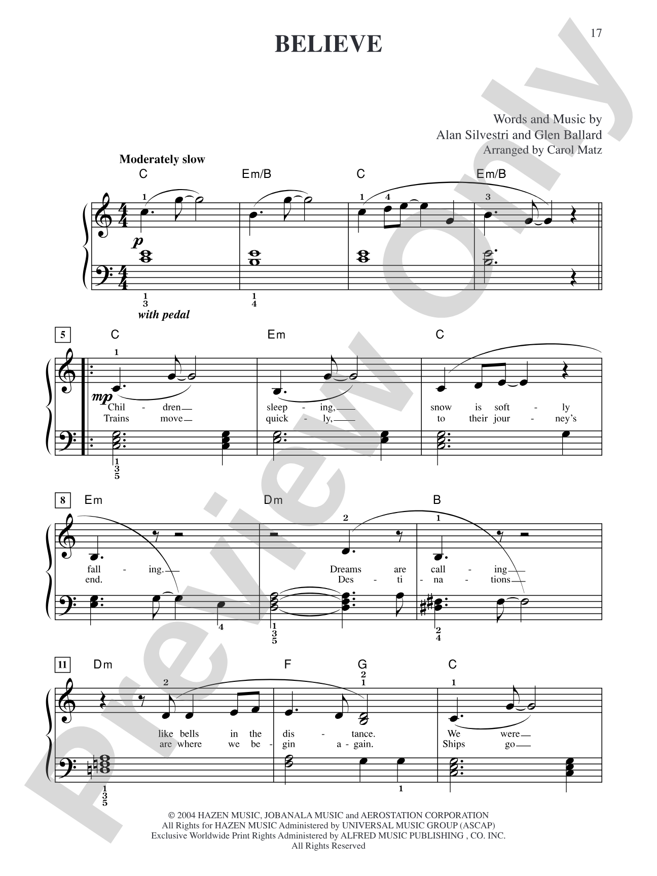 Believe (from "The Polar Express"): Big Note Piano