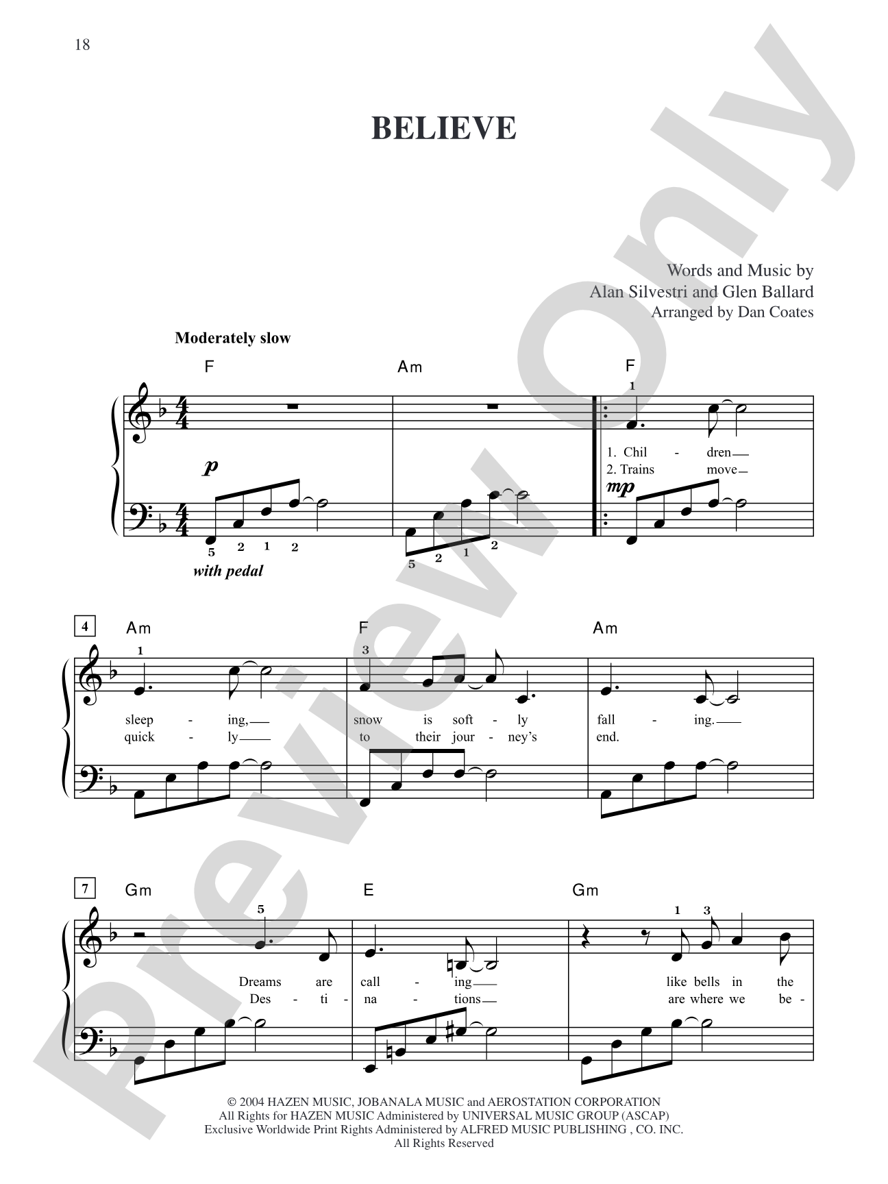 Believe (from "The Polar Express"): Easy Piano