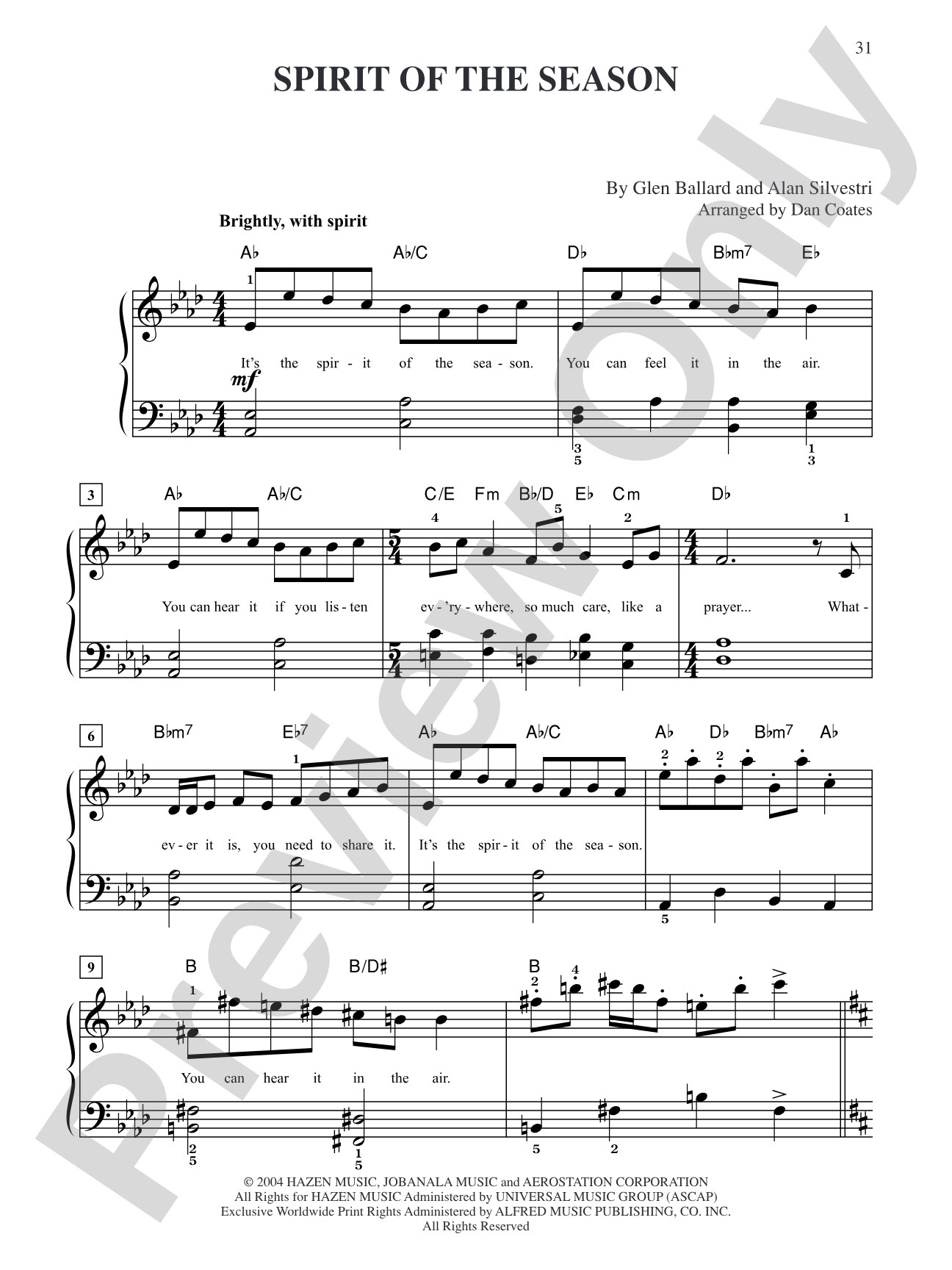 Spirit of the Season (from "The Polar Express"): Easy Piano