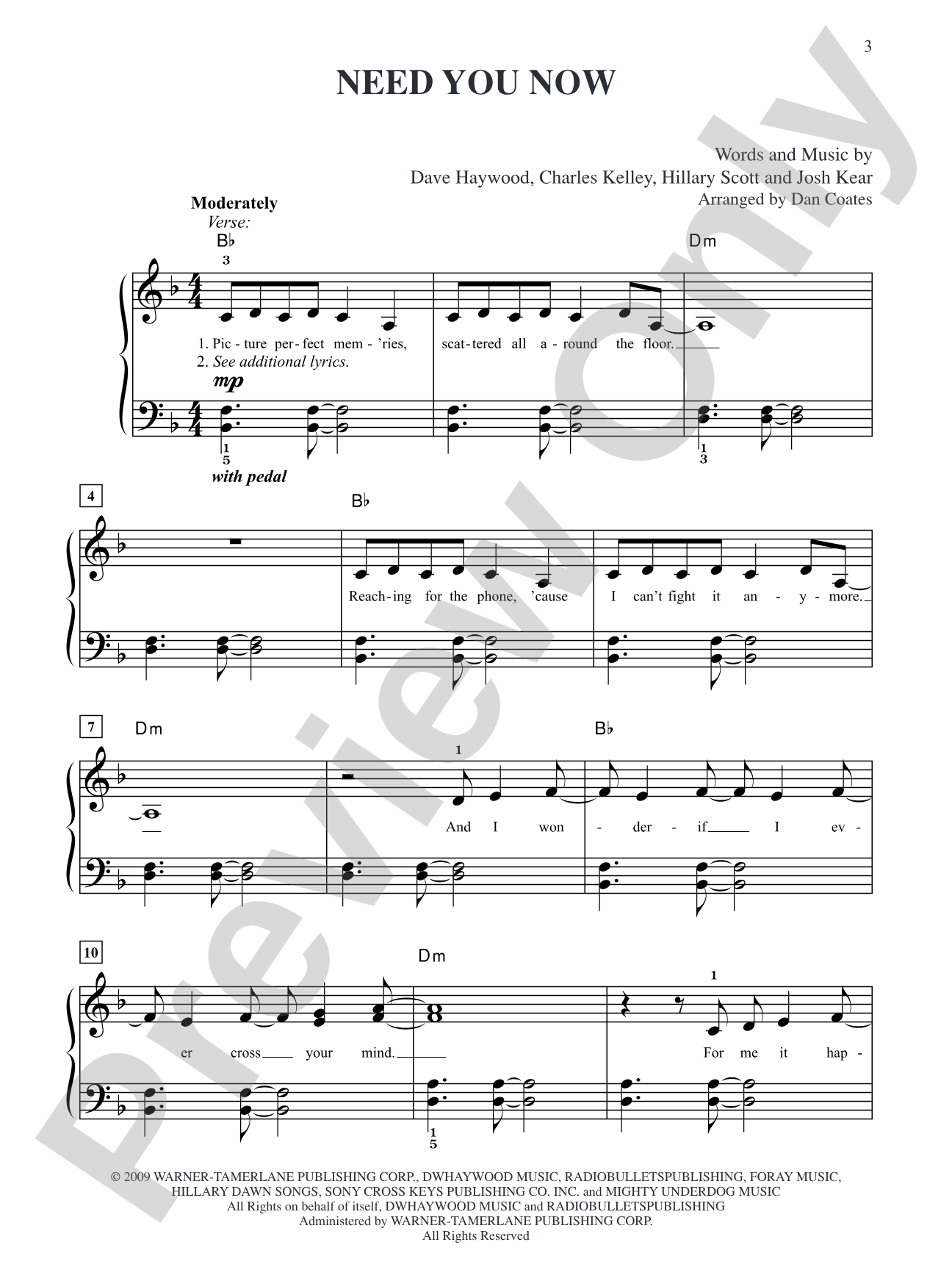 Need You Now: Easy Piano