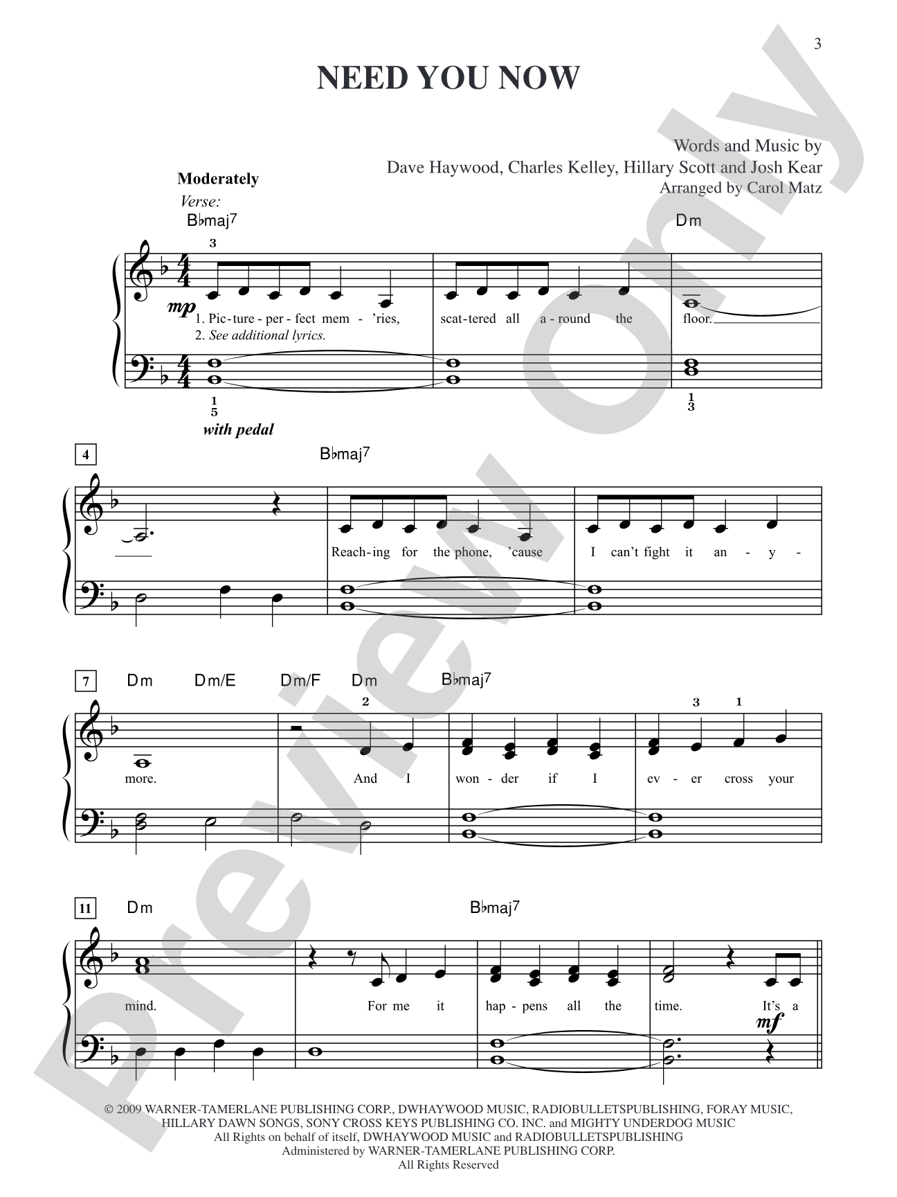 Need You Now: Big Note Piano