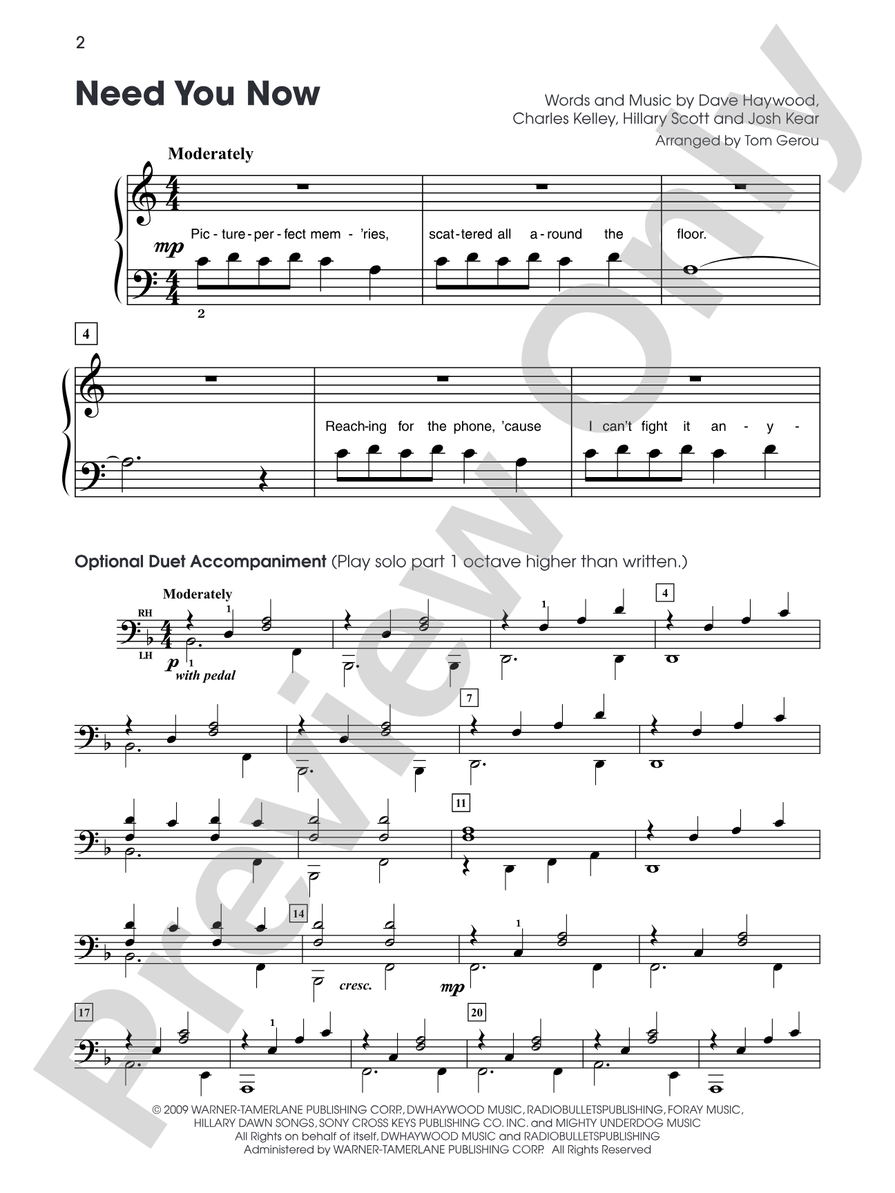 Need You Now: Five Finger Piano