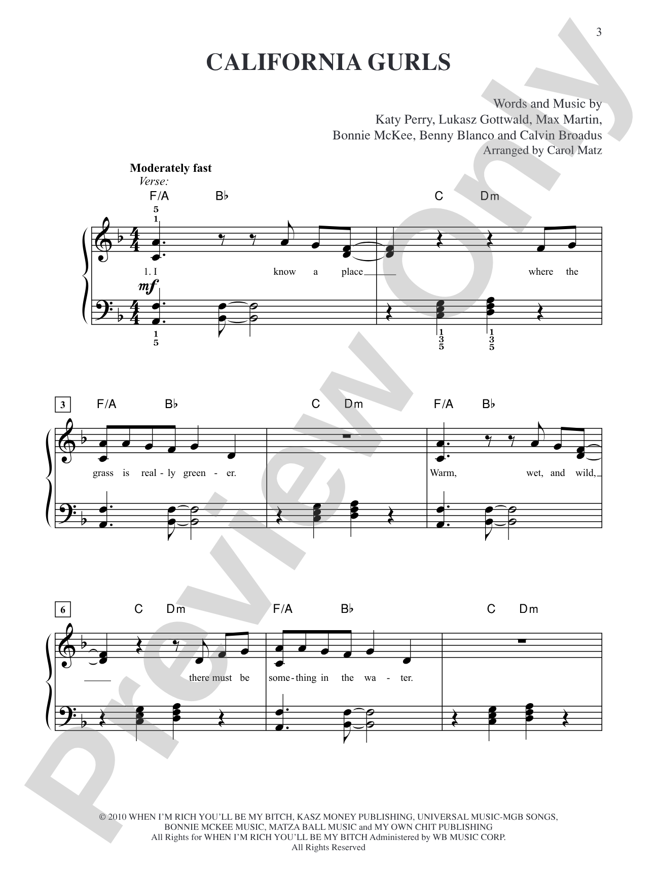 California Gurls: Big Note Piano
