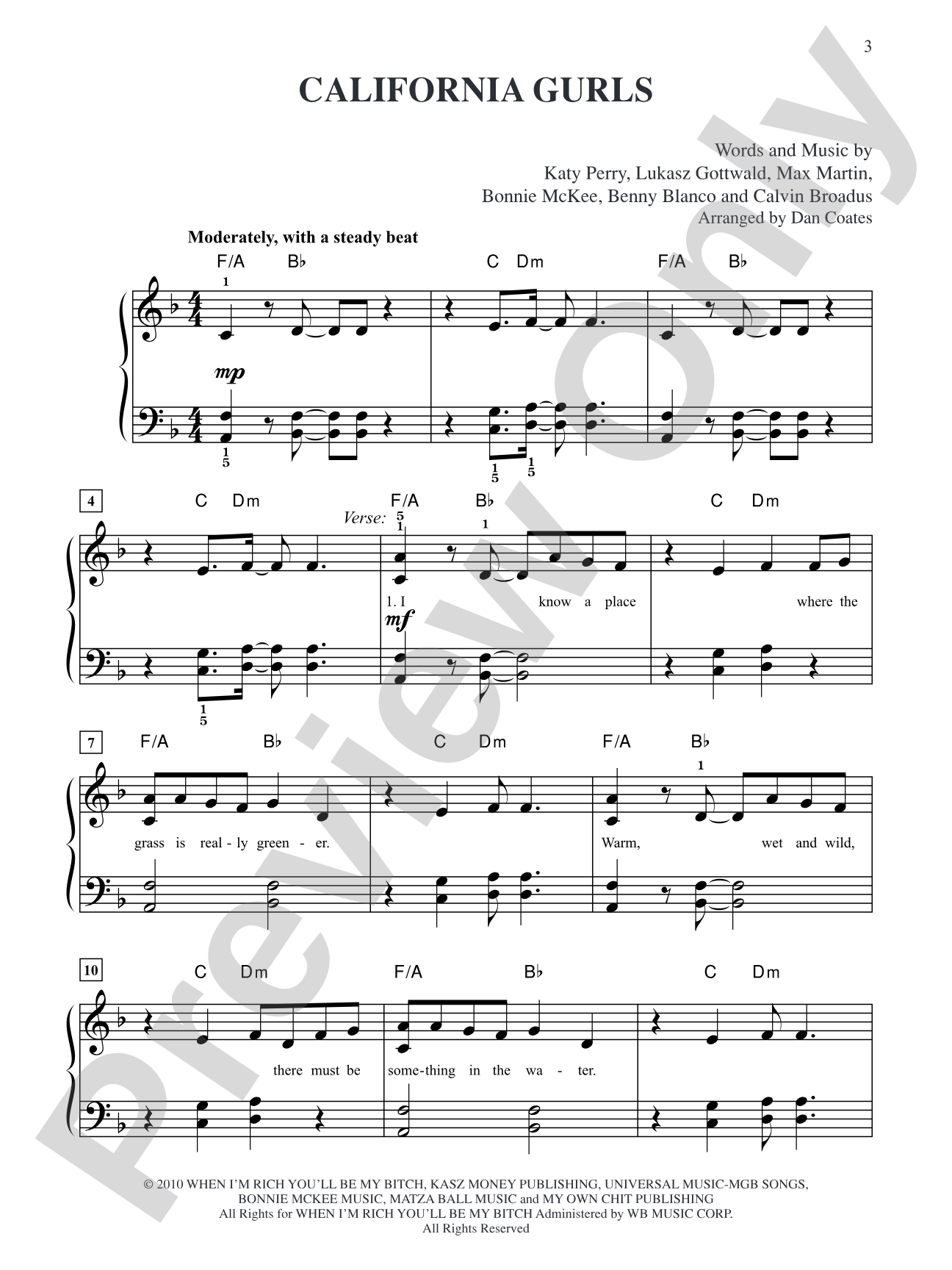California Gurls: Easy Piano