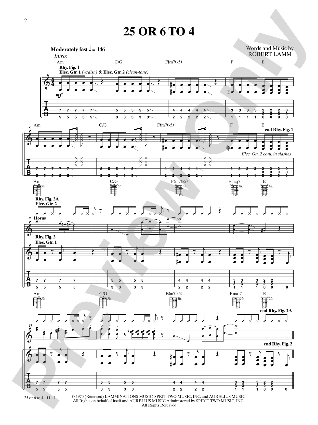 25 or 6 to 4: Authentic Guitar TAB Digital Sheet Music