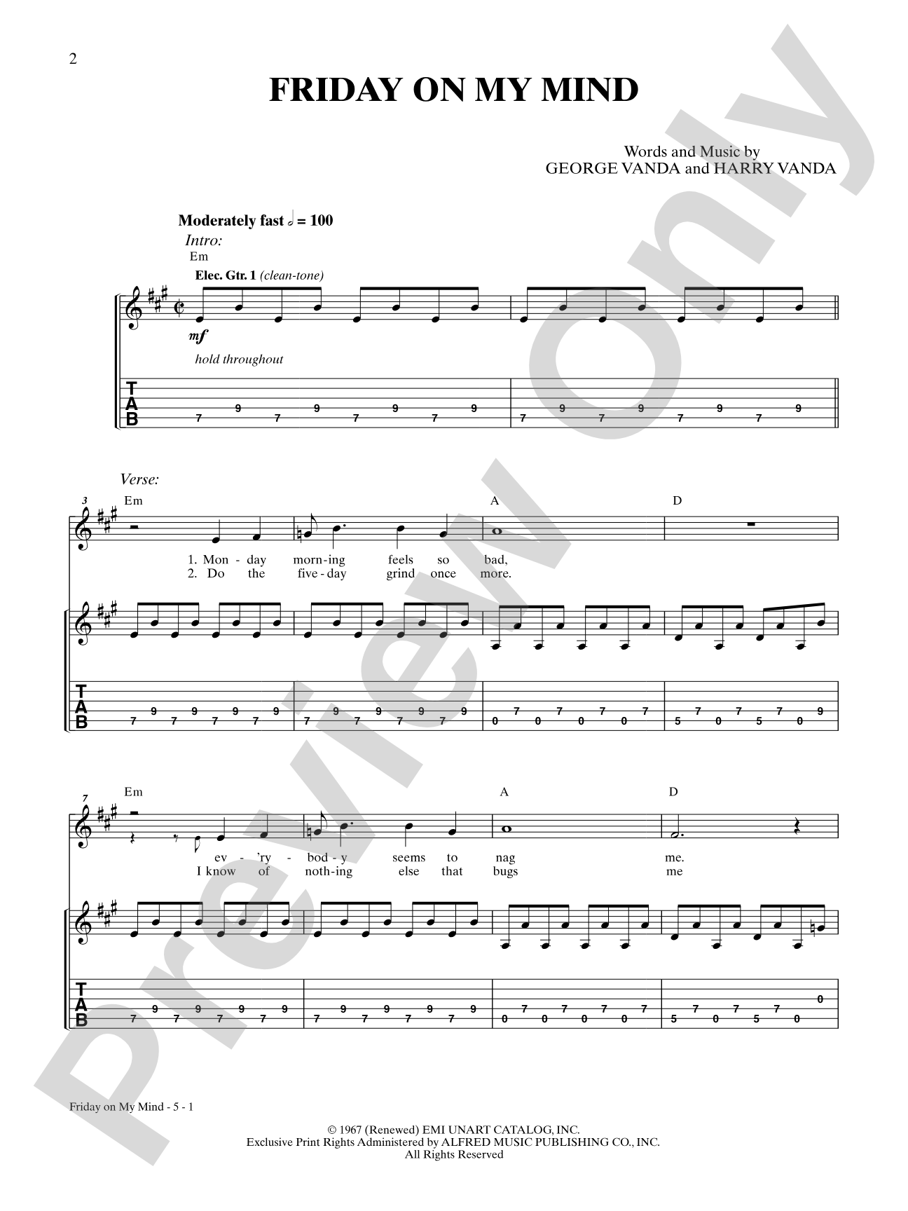 Friday On My Mind: Authentic Guitar TAB Digital Sheet Music