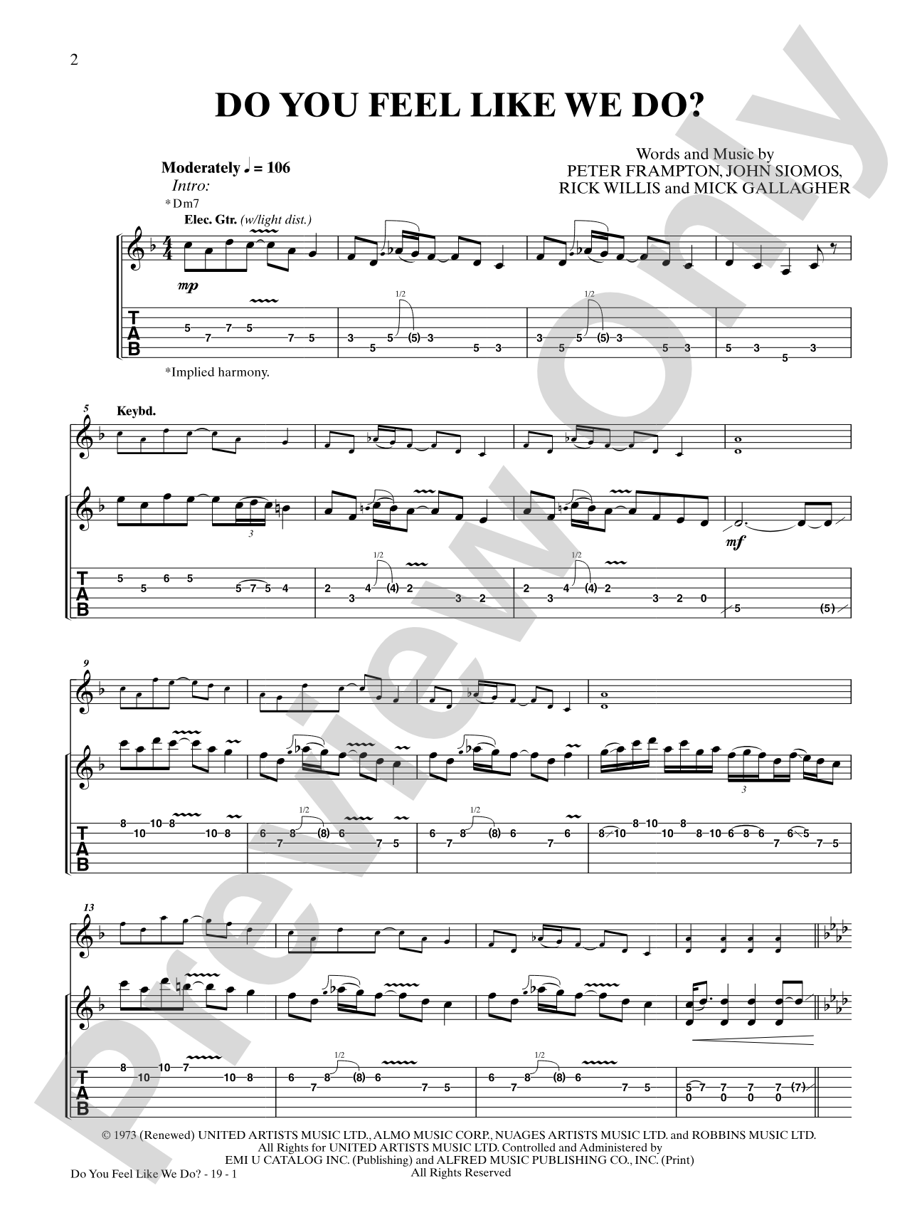 Do You Feel Like We Do?: Authentic Guitar TAB Digital Sheet Music