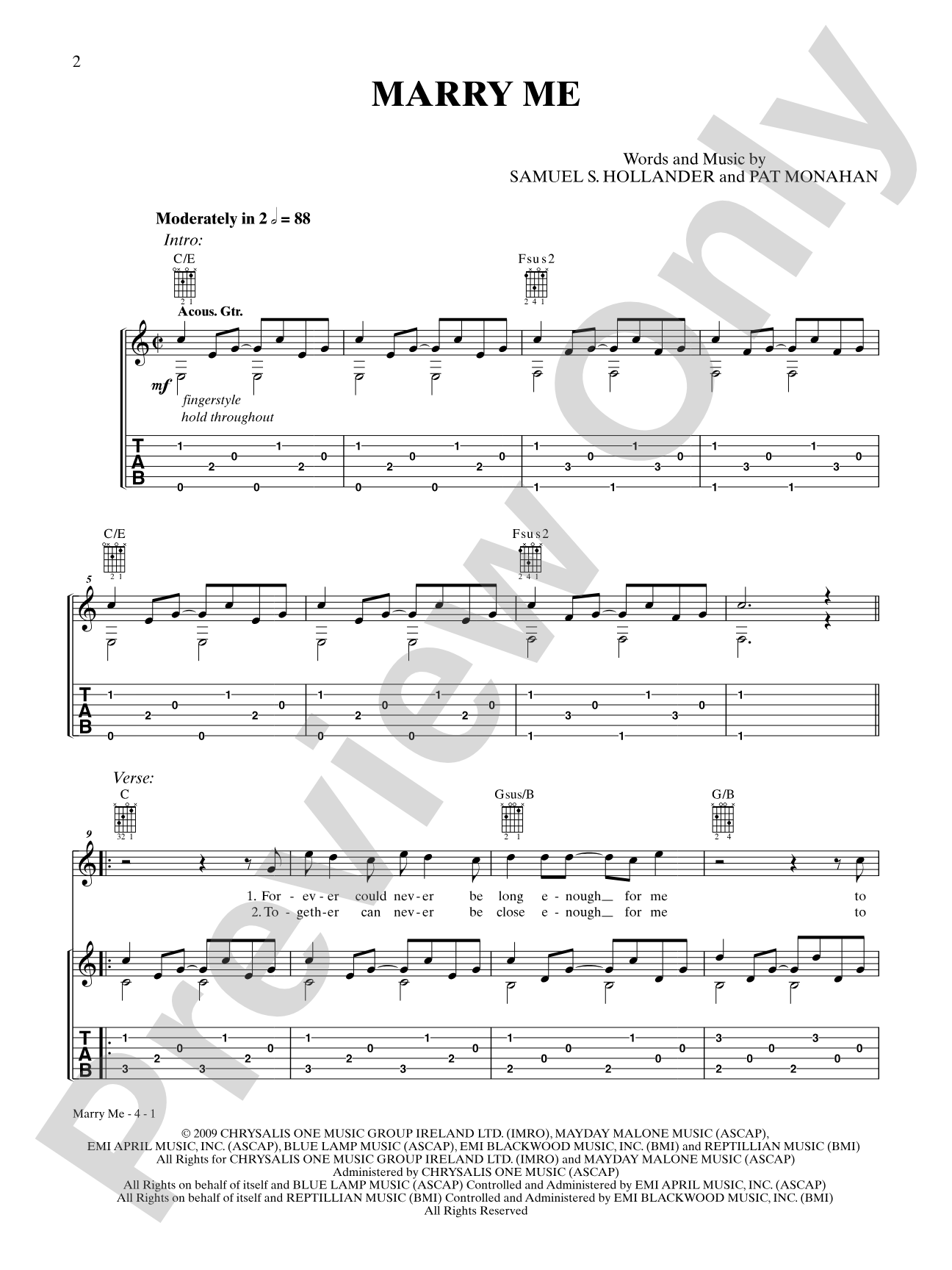 Marry Me: Authentic Guitar TAB Digital Sheet Music
