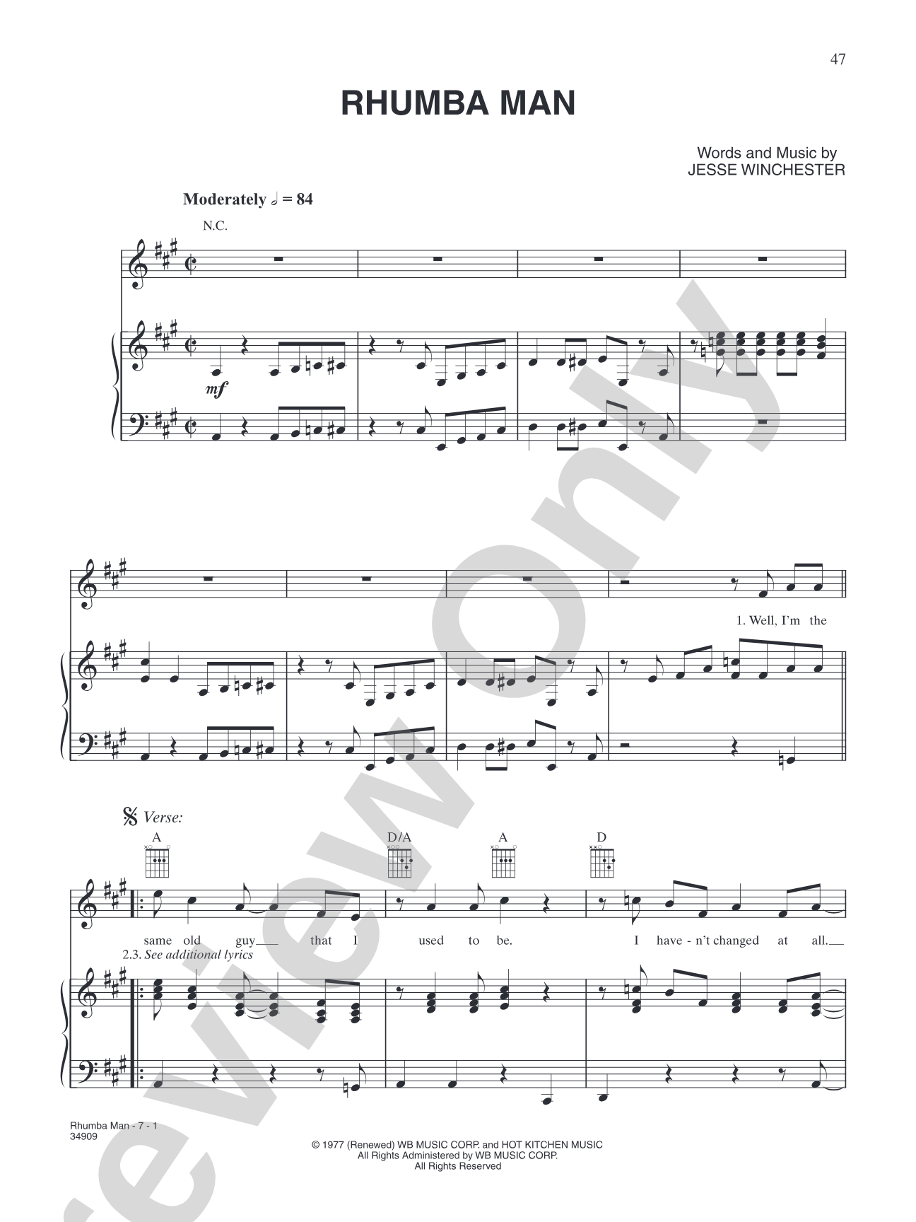 Rhumba Man: Piano/Vocal/Chords