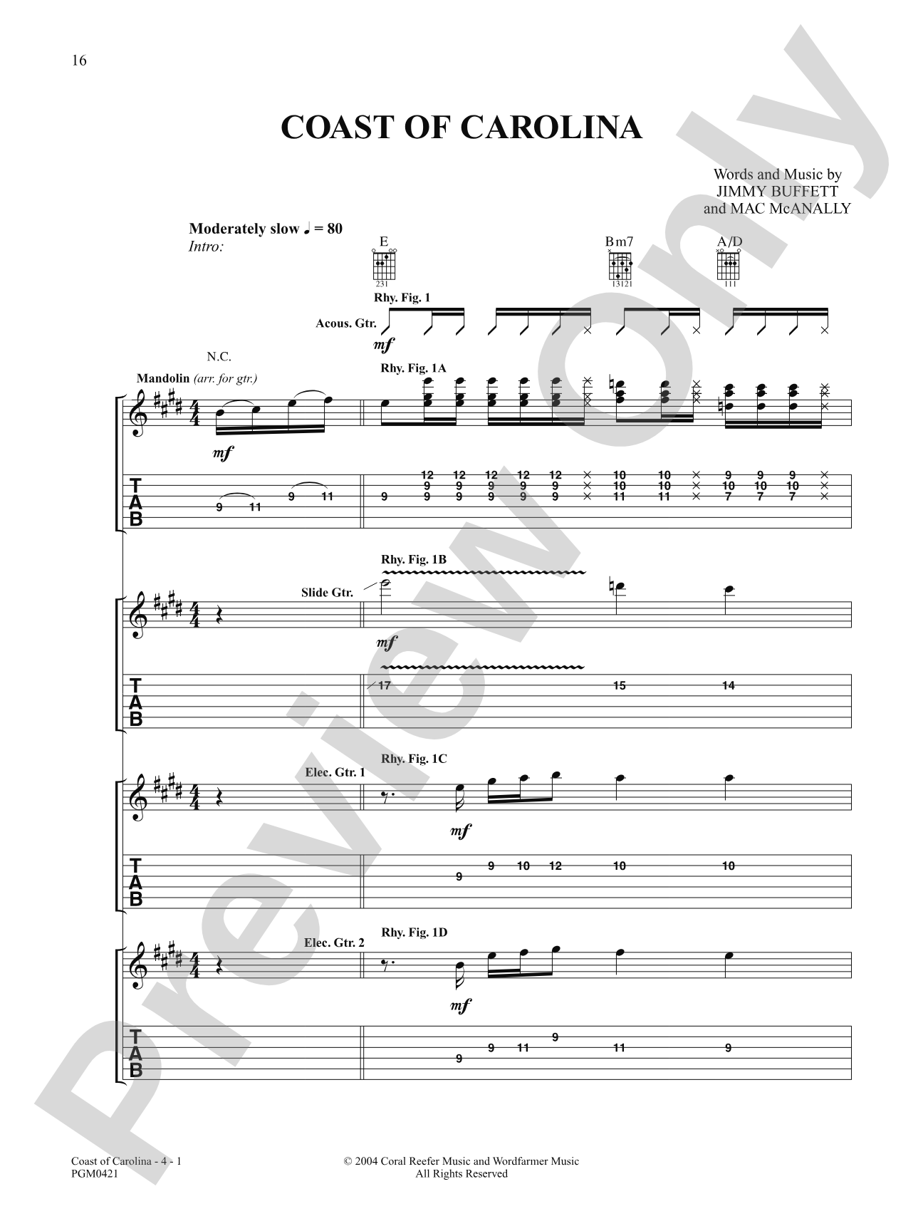 Coast of Carolina: Authentic Guitar TAB