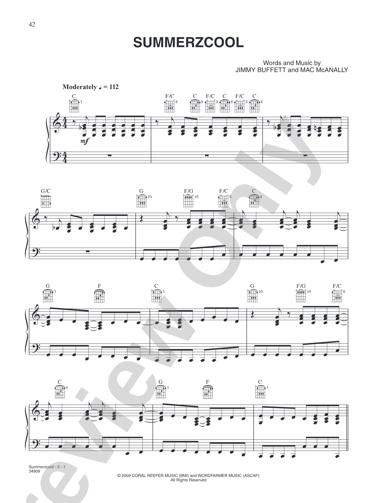 Summerzcool: Piano/Vocal/Chords